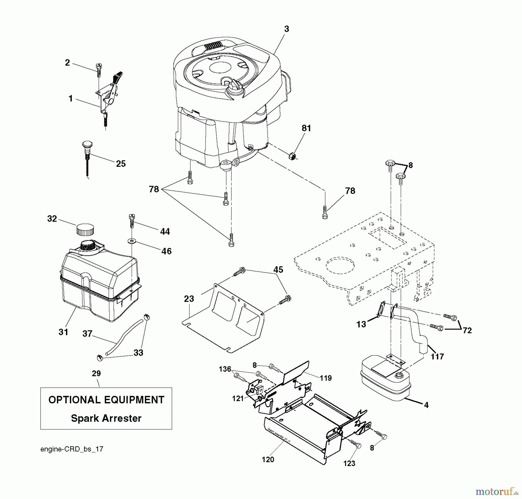 Jonsered Rasen und Garten Traktoren LT2216 CM (96061027100) - Jonsered Lawn & Garden Tractor (2010-01) ENGINE