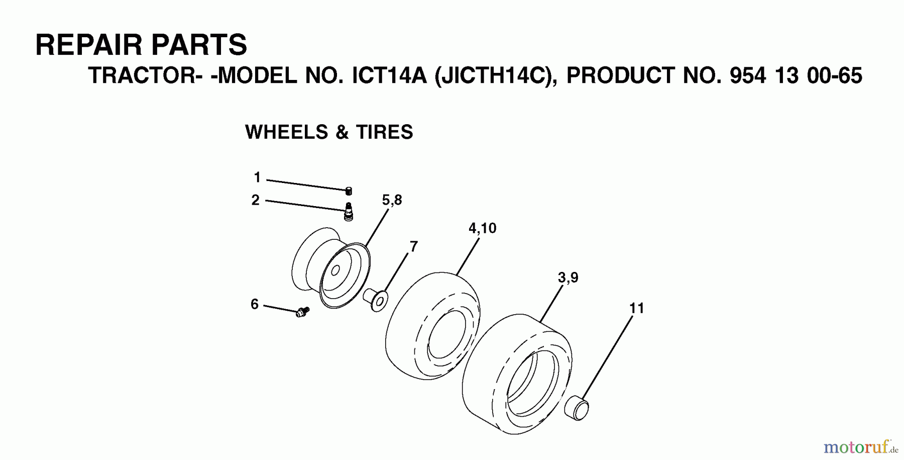 Jonsered Rasen und Garten Traktoren ICT14A (JICTH14C, 954130065) - Jonsered Lawn & Garden Tractor (2002-03) WHEELS TIRES