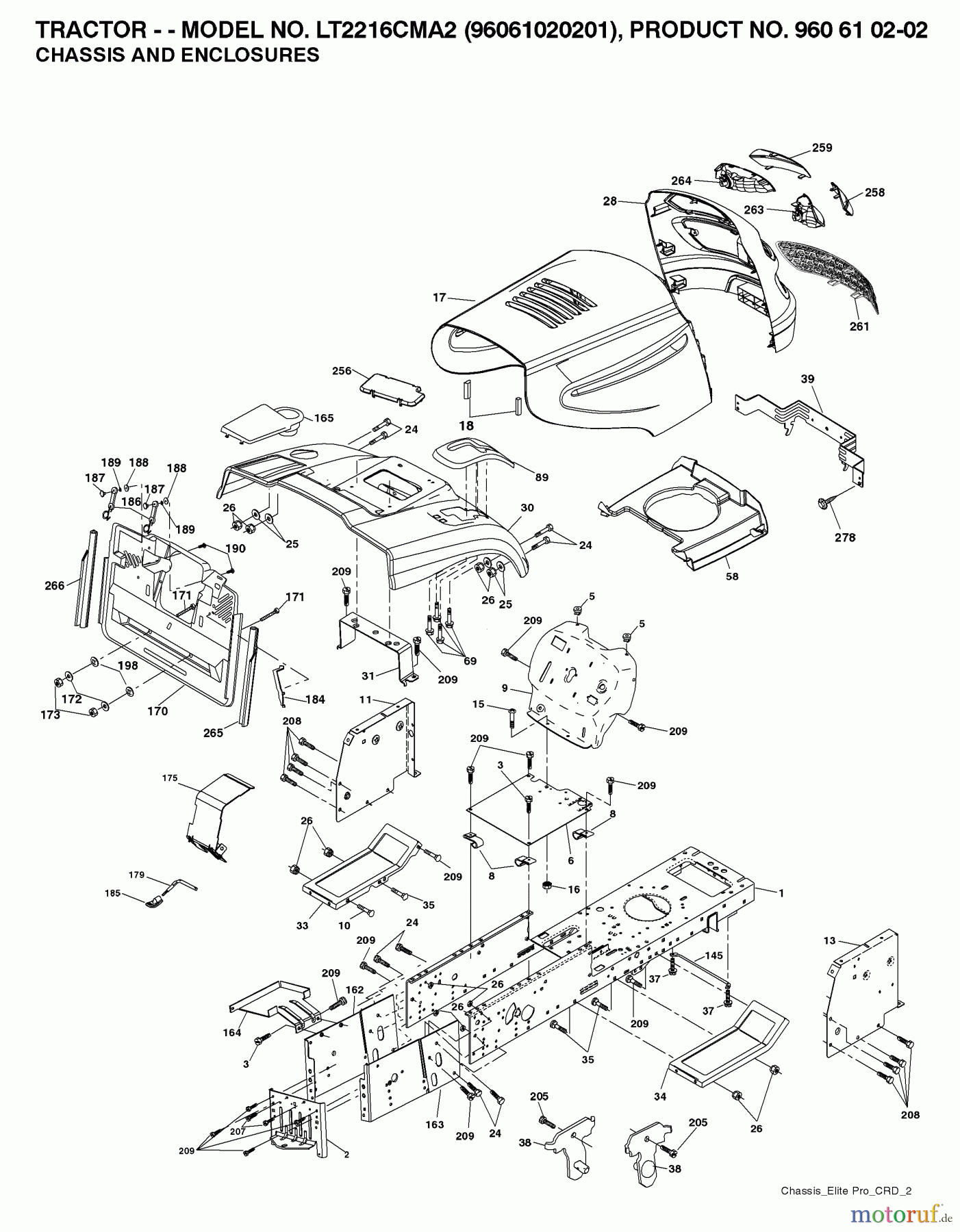Jonsered Rasen und Garten Traktoren LT2216 CMA2 (96061020201) - Jonsered Lawn & Garden Tractor (2007-10) CHASSIS ENCLOSURES