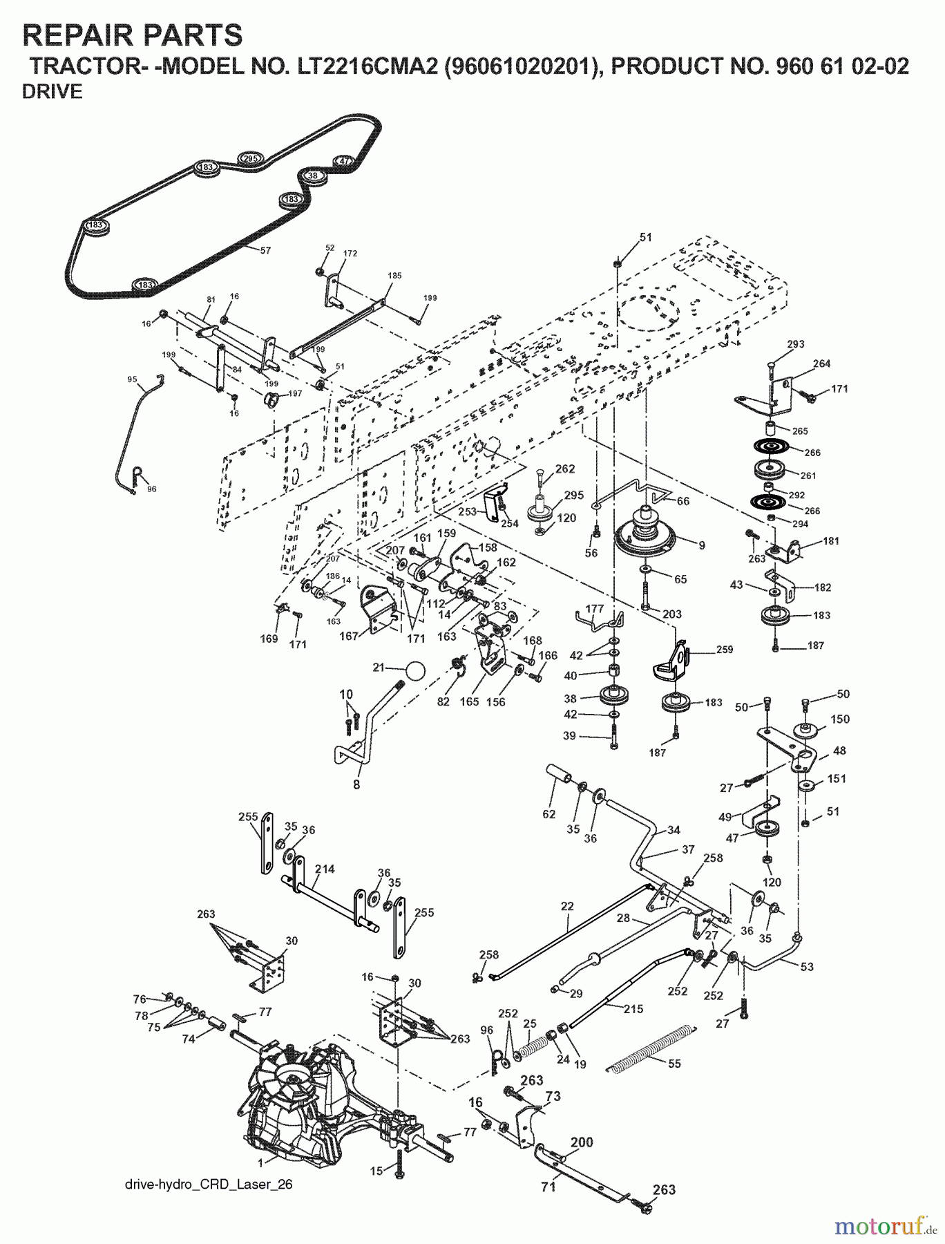  Jonsered Rasen  und Garten Traktoren LT2216 CMA2 (96061020201) - Jonsered Lawn & Garden Tractor (2007-10) DRIVE