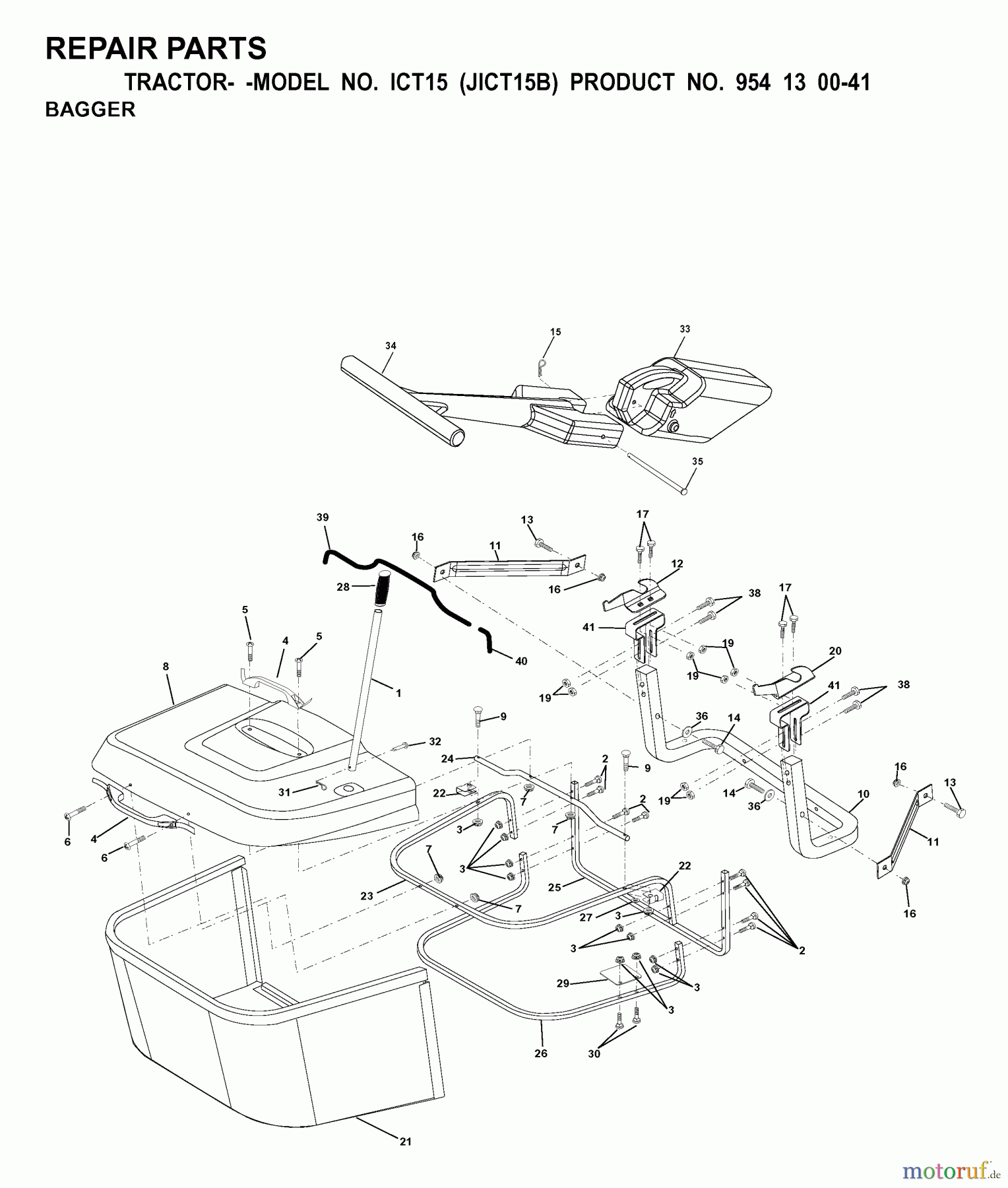  Jonsered Rasen  und Garten Traktoren ICT15 (JICT15B, 954130041) - Jonsered Lawn & Garden Tractor (2000-02) BAGGER