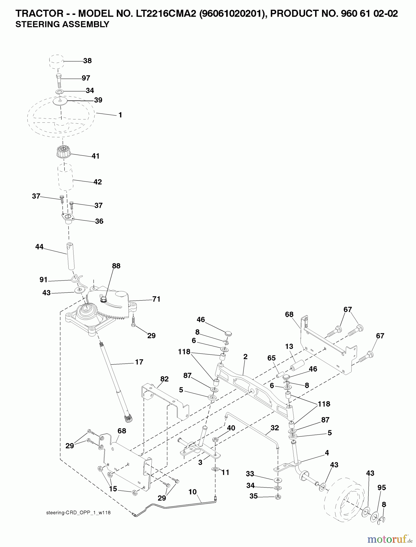  Jonsered Rasen  und Garten Traktoren LT2216 CMA2 (96061020201) - Jonsered Lawn & Garden Tractor (2007-10) STEERING