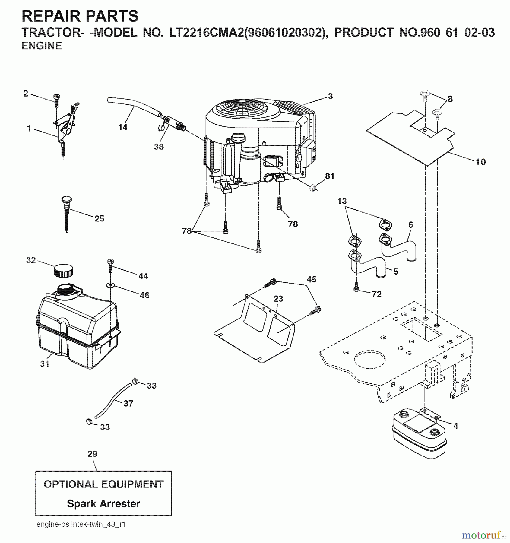Jonsered Rasen und Garten Traktoren LT2216 CMA2 (960610203, 96061020302) - Jonsered Lawn & Garden Tractor (2008-01) ENGINE