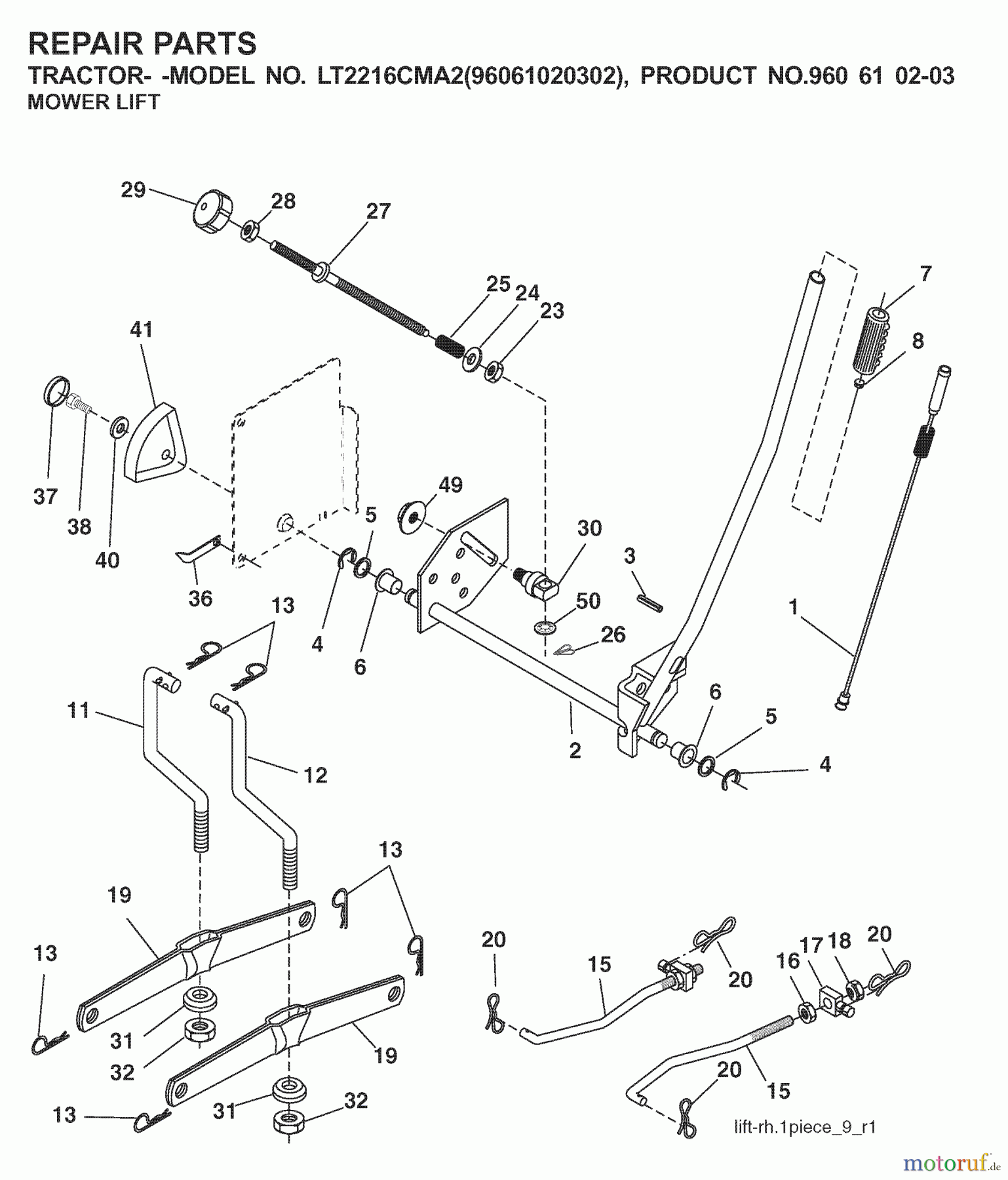  Jonsered Rasen  und Garten Traktoren LT2216 CMA2 (960610203, 96061020302) - Jonsered Lawn & Garden Tractor (2008-01) MOWER LIFT / DECK LIFT