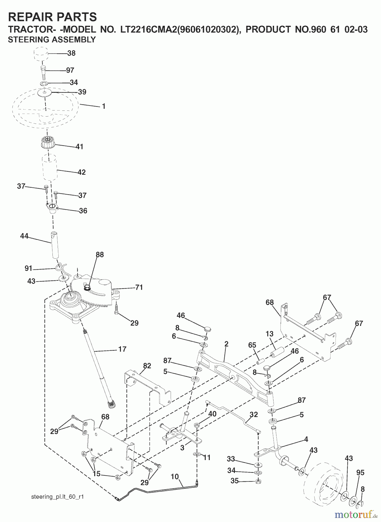 Jonsered Rasen und Garten Traktoren LT2216 CMA2 (960610203, 96061020302) - Jonsered Lawn & Garden Tractor (2008-01) STEERING