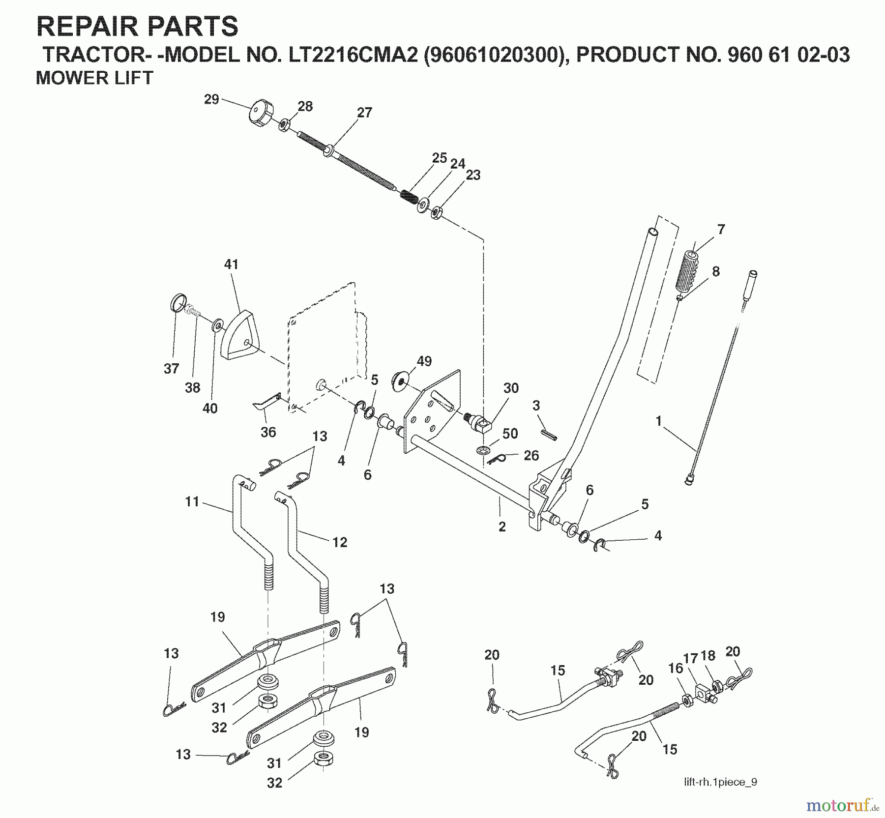 Jonsered Rasen  und Garten Traktoren LT2216 CMA2 (96061020300) - Jonsered Lawn & Garden Tractor (2007-02) MOWER LIFT / DECK LIFT