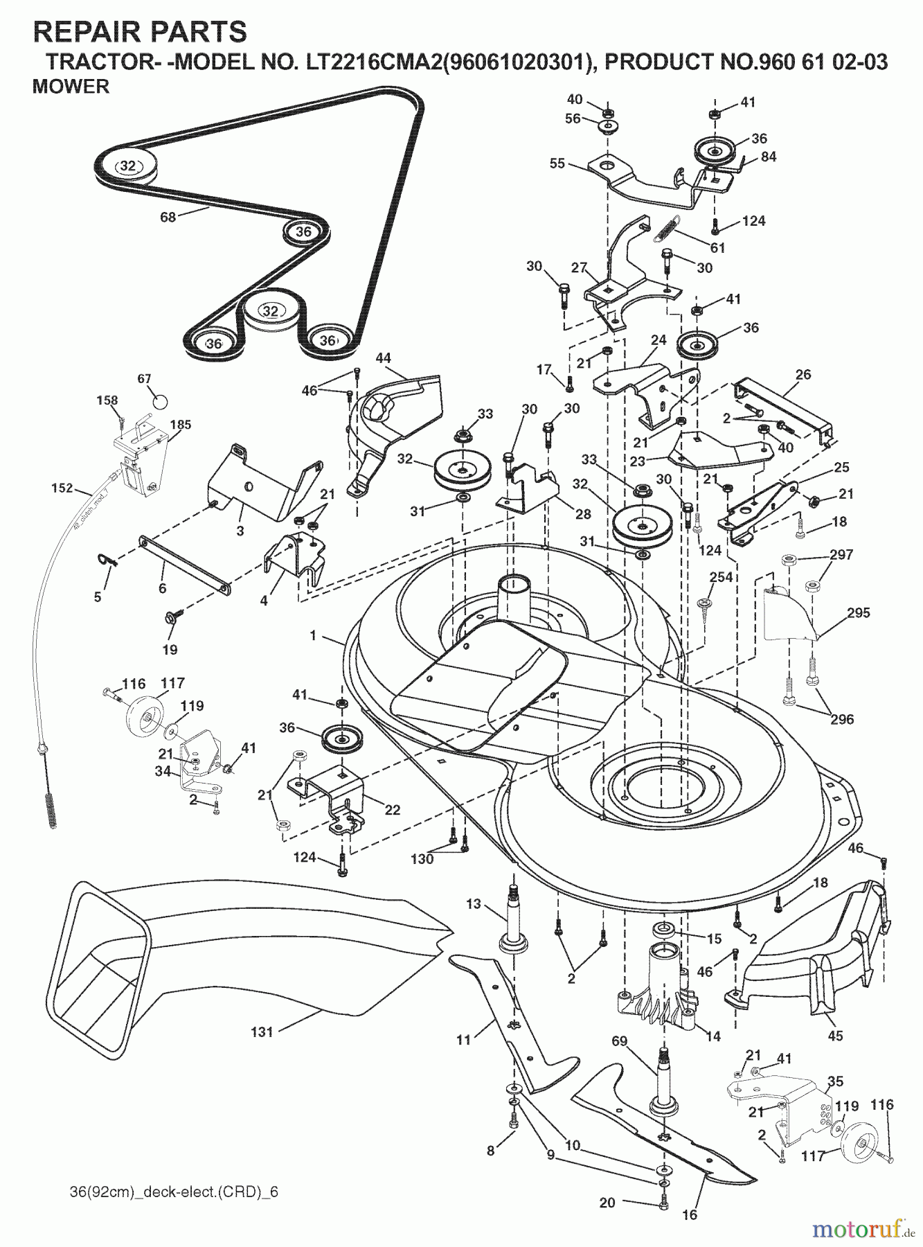Jonsered Rasen und Garten Traktoren LT2216 CMA2 (96061020301) - Jonsered Lawn & Garden Tractor (2007-05) MOWER DECK / CUTTING DECK