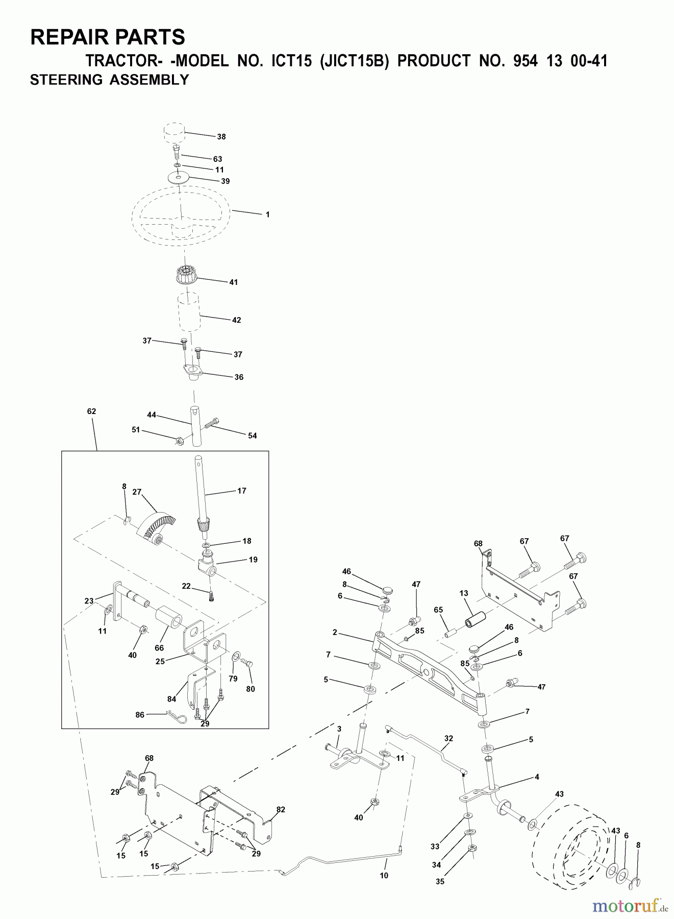 Jonsered Rasen und Garten Traktoren ICT15 (JICT15B, 954130041) - Jonsered Lawn & Garden Tractor (2000-02) STEERING