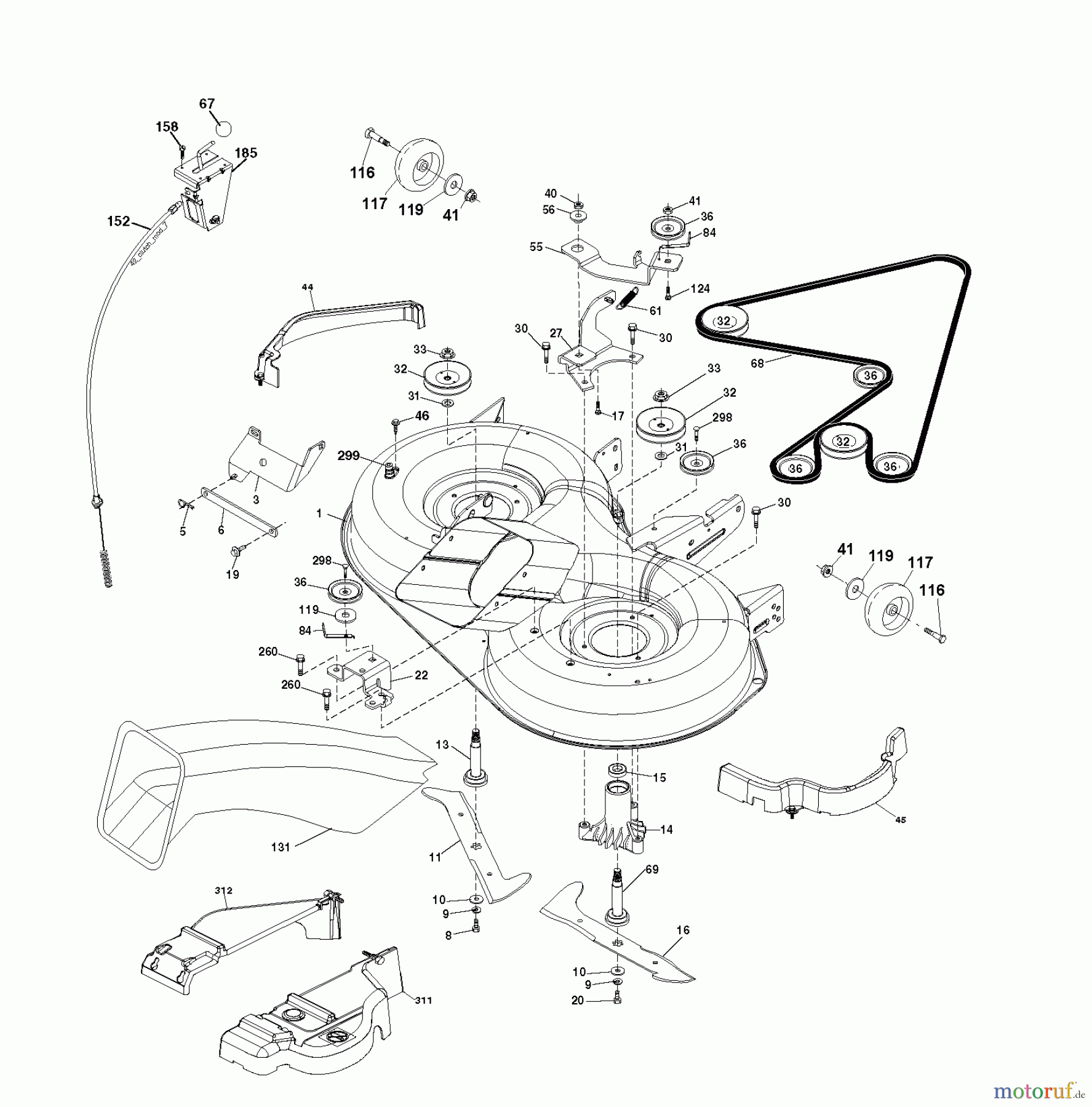 Jonsered Rasen und Garten Traktoren LT2216 CMA2 (96061028300) - Jonsered Lawn & Garden Tractor (2010-01) MOWER DECK / CUTTING DECK
