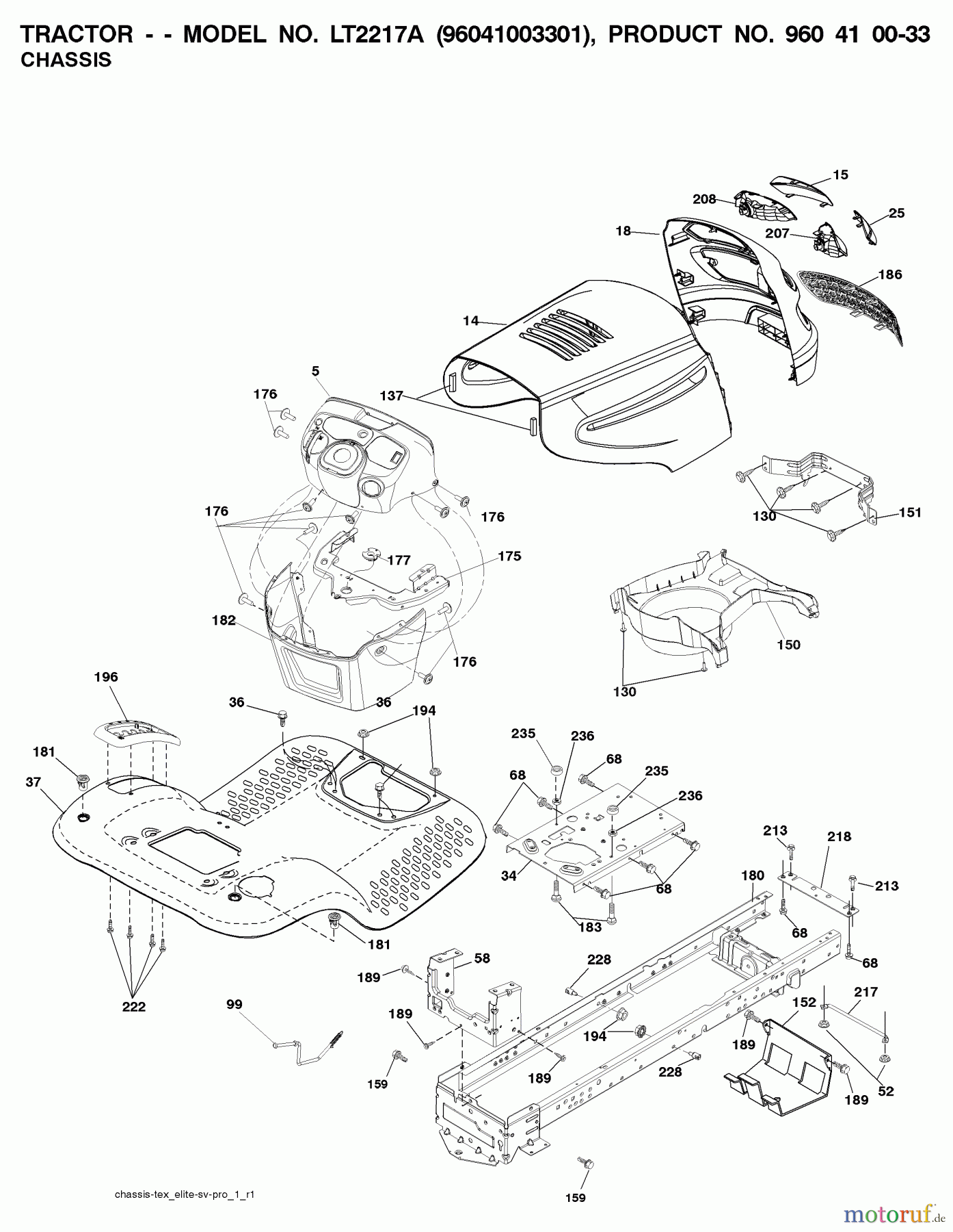 Jonsered Rasen und Garten Traktoren LT2217 A (96041003401) - Jonsered Lawn & Garden Tractor (2007-10) CHASSIS ENCLOSURES