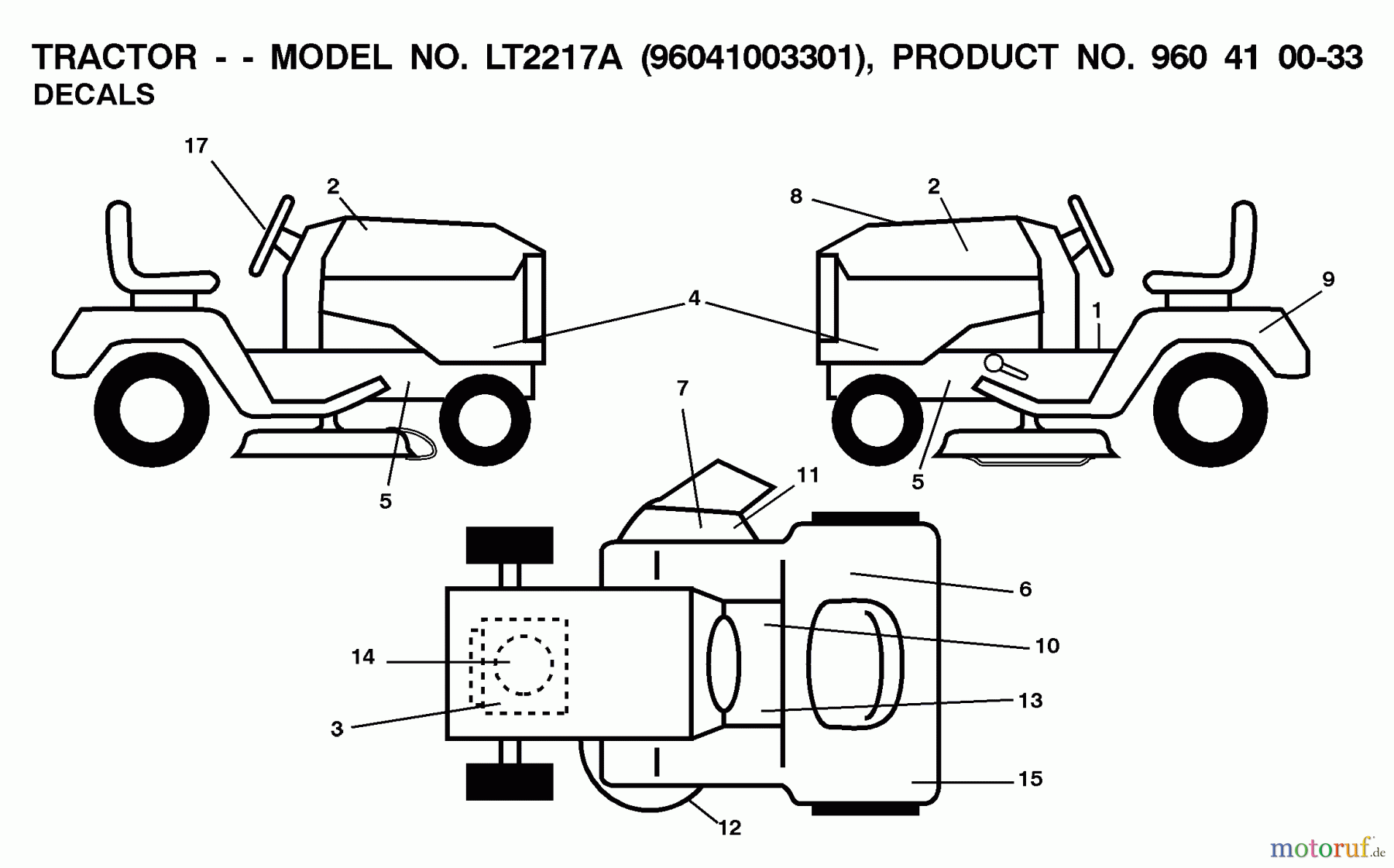 Jonsered Rasen und Garten Traktoren LT2217 A (96041003401) - Jonsered Lawn & Garden Tractor (2007-10) DECALS
