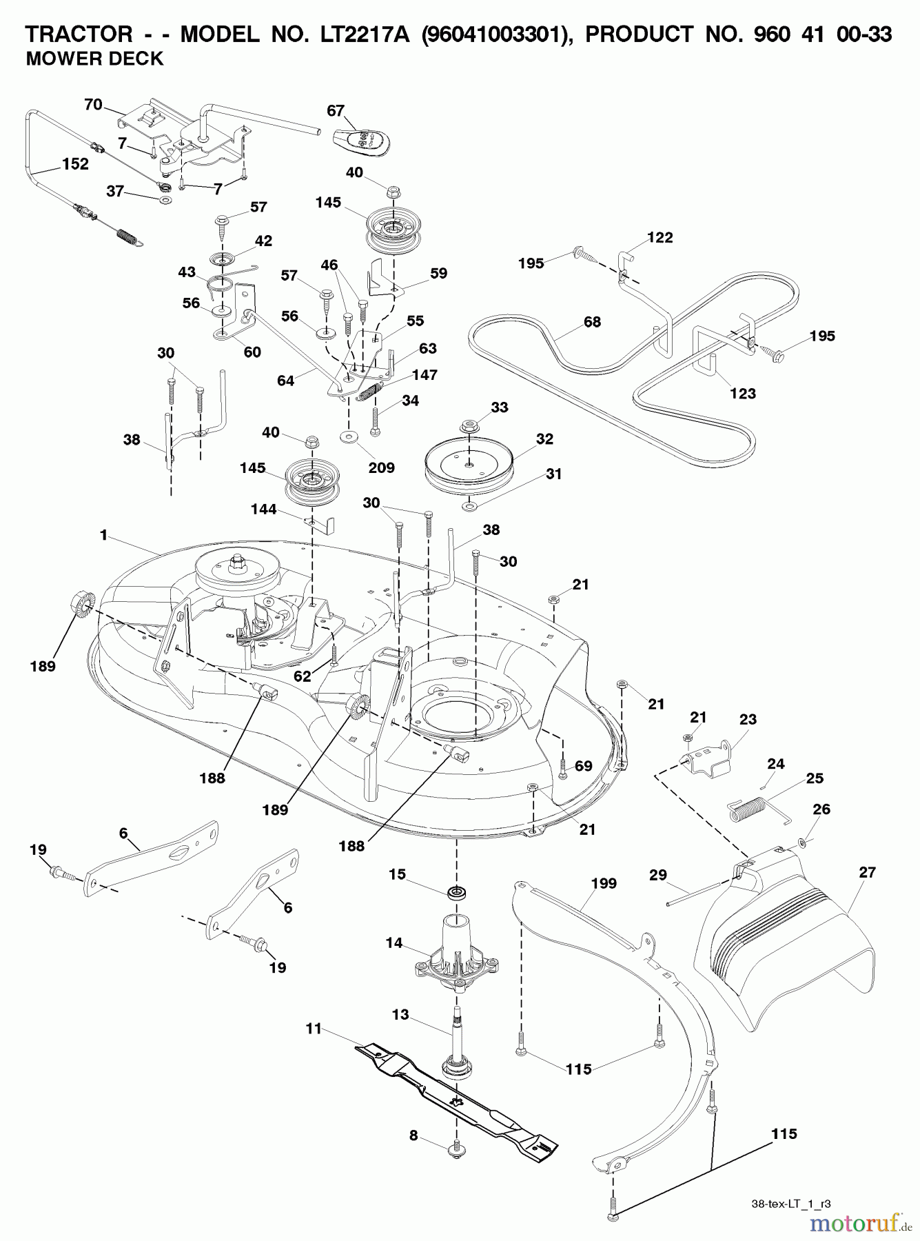 Jonsered Rasen und Garten Traktoren LT2217 A (96041003401) - Jonsered Lawn & Garden Tractor (2007-10) MOWER DECK / CUTTING DECK