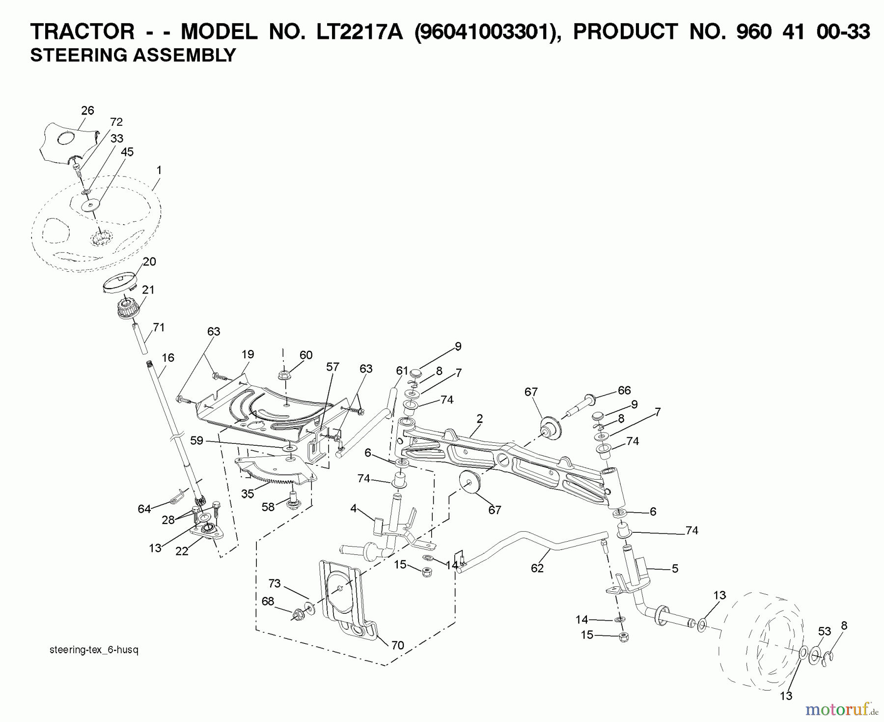Jonsered Rasen und Garten Traktoren LT2217 A (96041003401) - Jonsered Lawn & Garden Tractor (2007-10) STEERING