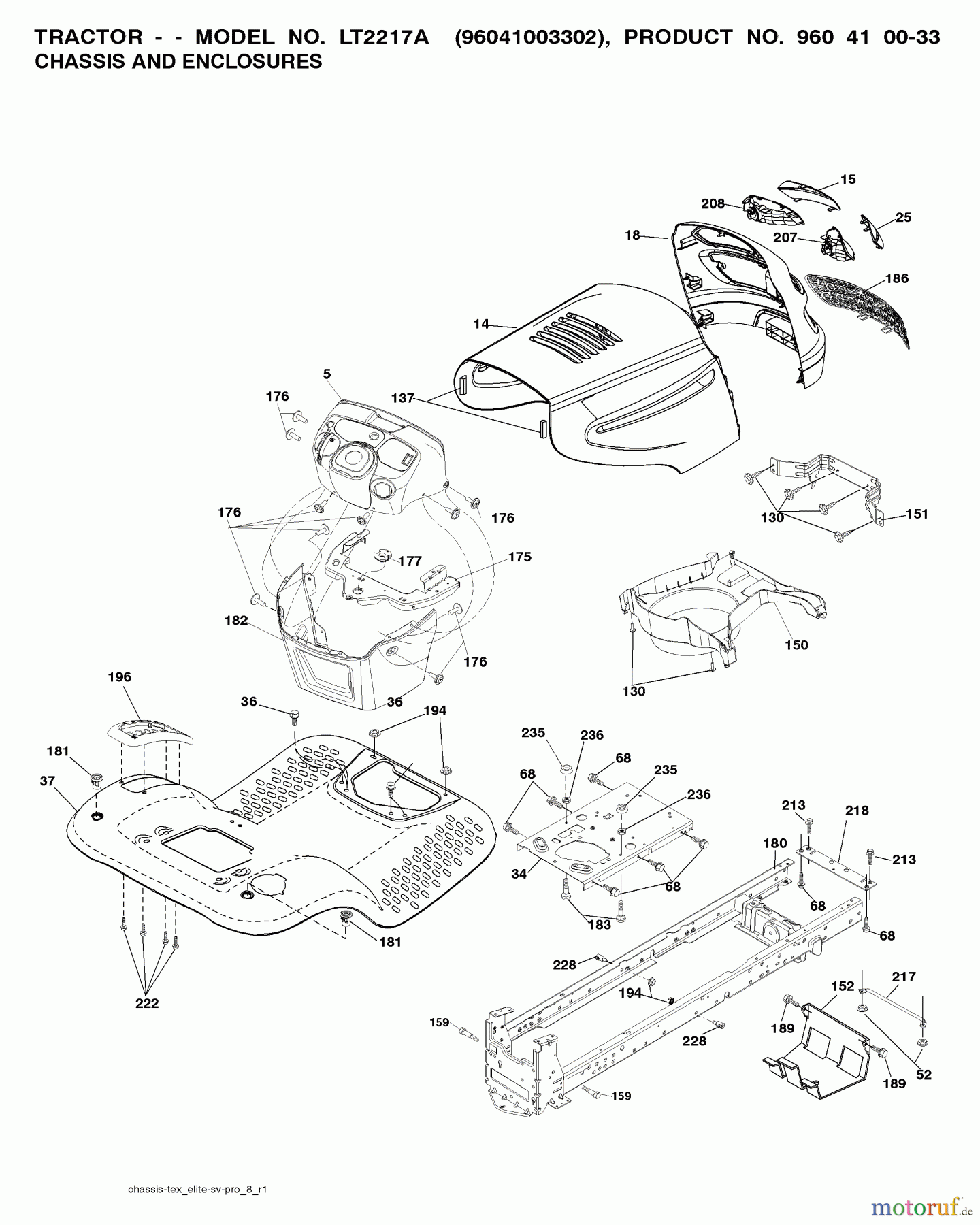 Jonsered Rasen und Garten Traktoren LT2217 A (96041003302) - Jonsered Lawn & Garden Tractor (2008-02) CHASSIS ENCLOSURES
