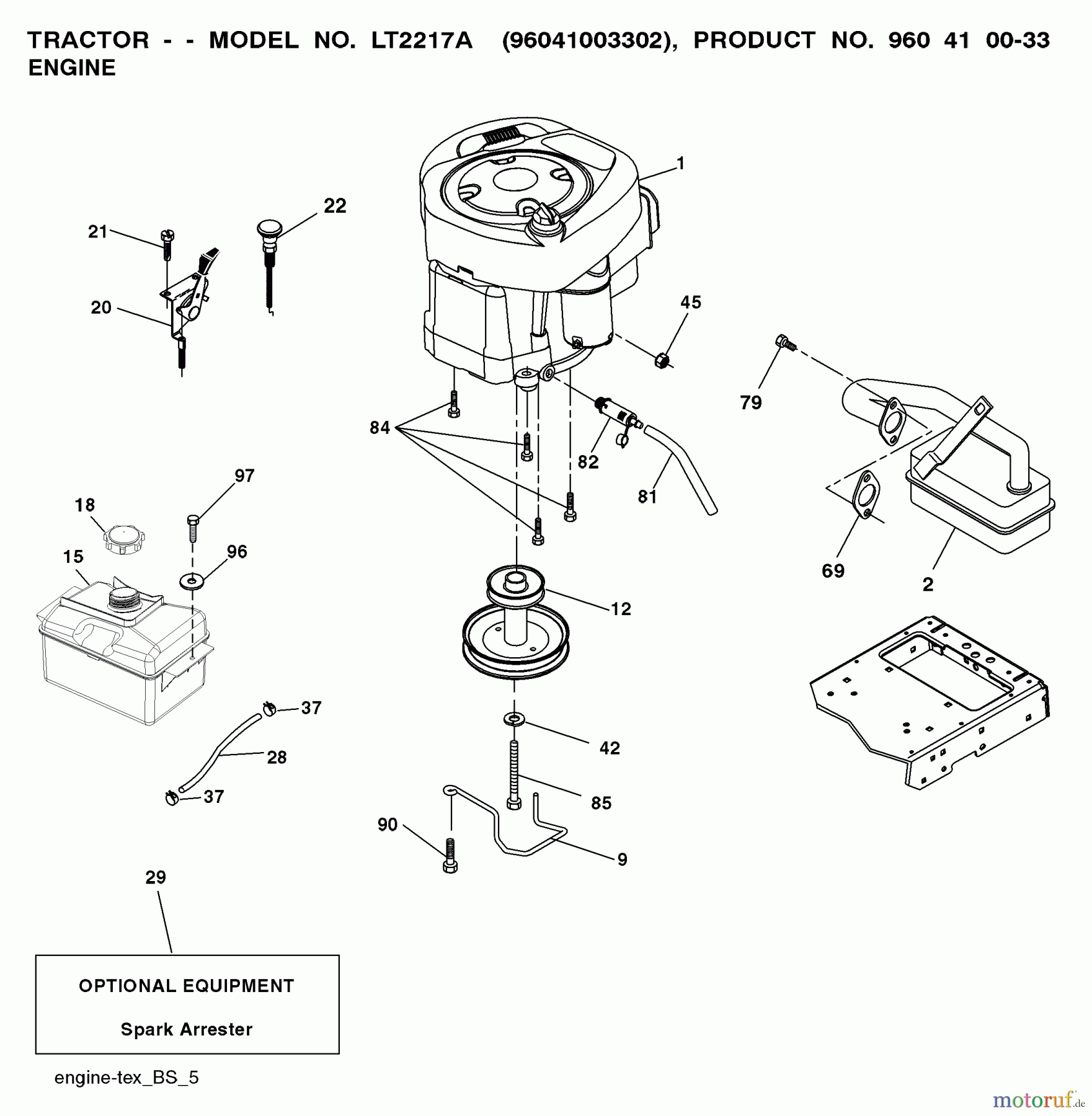 Jonsered Rasen und Garten Traktoren LT2217 A (96041003402) - Jonsered Lawn & Garden Tractor (2008-02) ENGINE