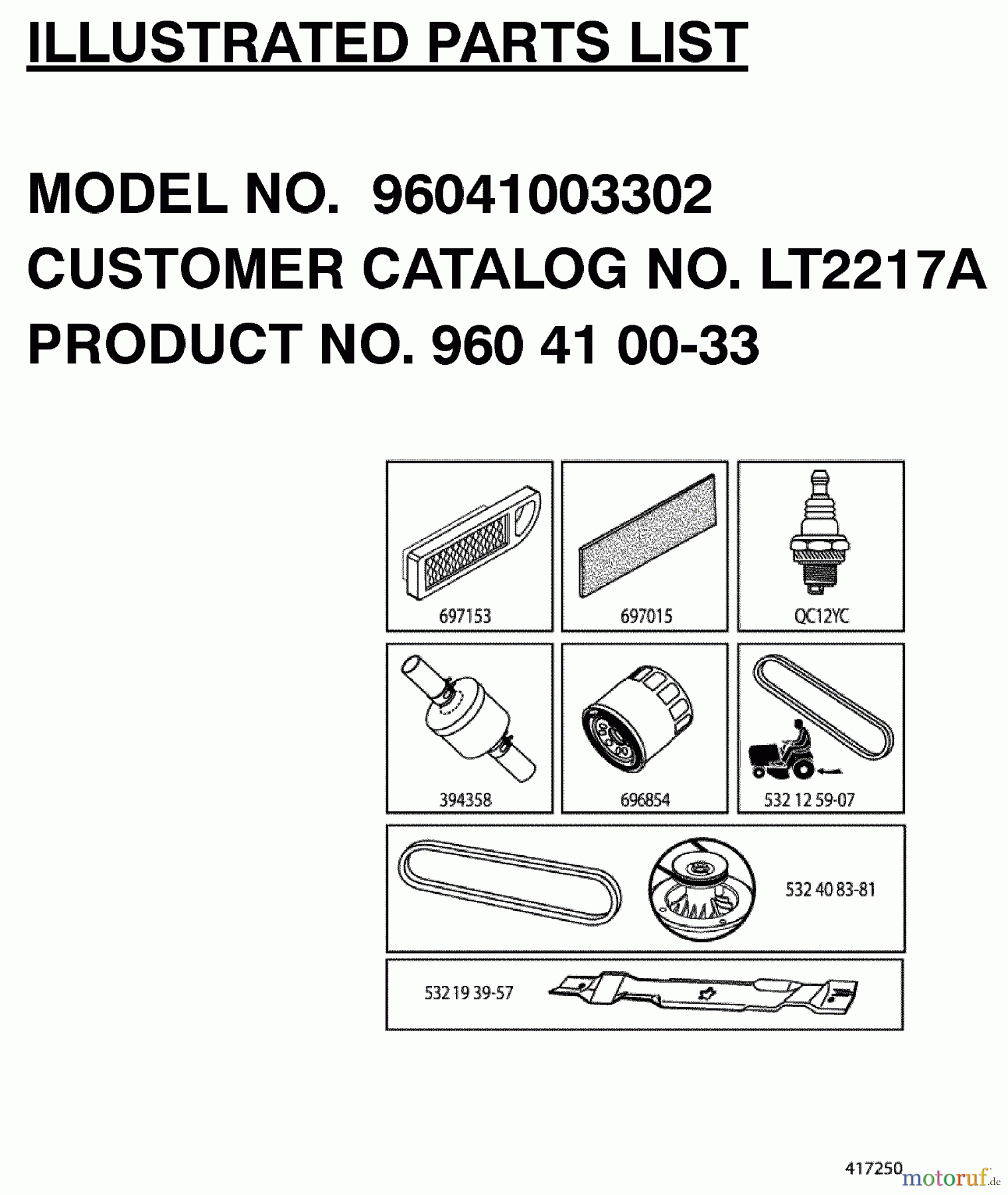 Jonsered Rasen und Garten Traktoren LT2217 A (96041004302) - Jonsered Lawn & Garden Tractor (2008-02) FREQUENTLY USED PARTS