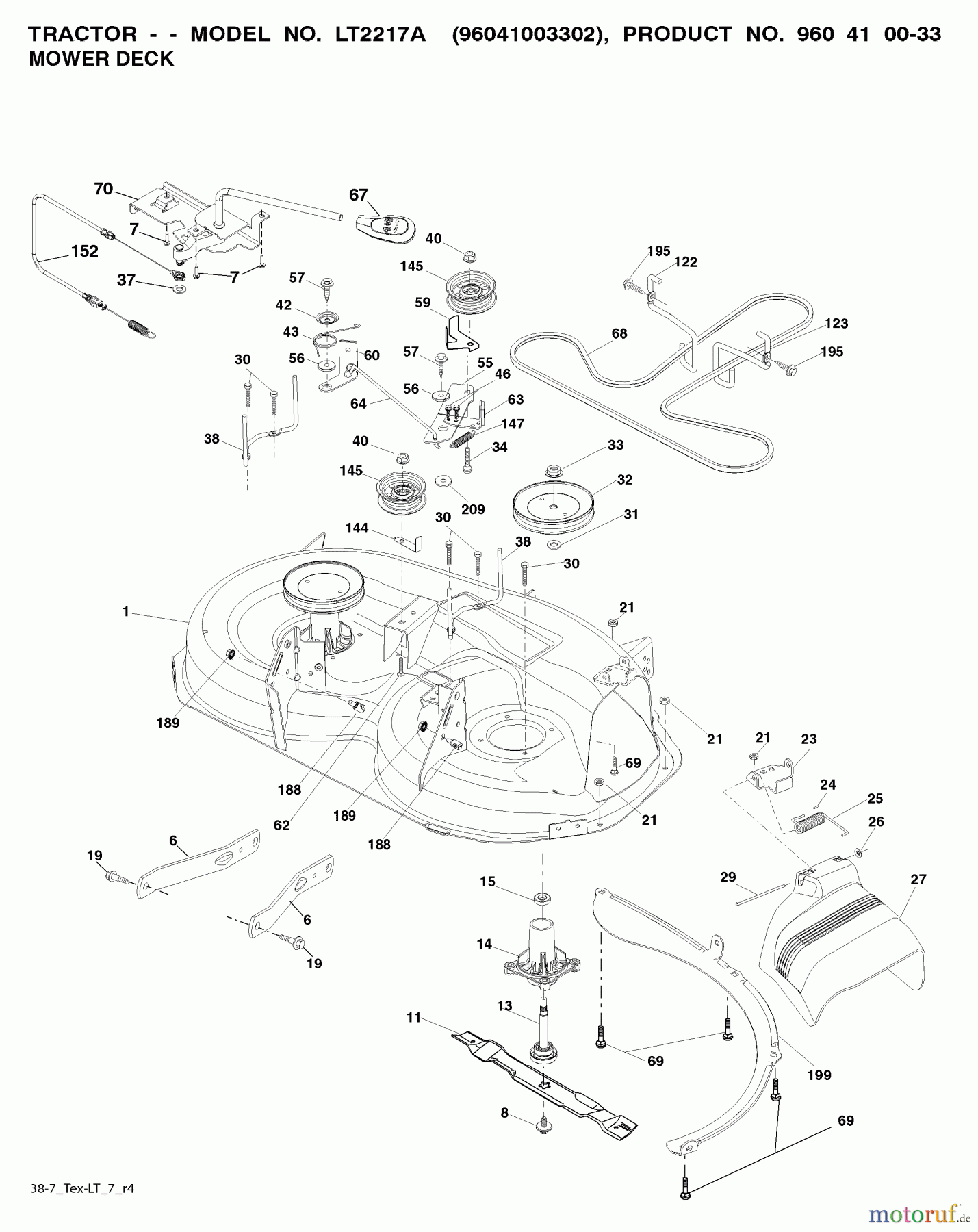 Jonsered Rasen und Garten Traktoren LT2217 A (96041004302) - Jonsered Lawn & Garden Tractor (2008-02) MOWER DECK / CUTTING DECK