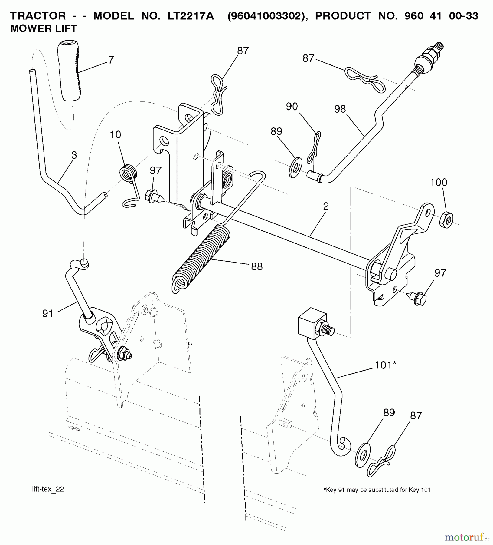 Jonsered Rasen und Garten Traktoren LT2217 A (96041003302) - Jonsered Lawn & Garden Tractor (2008-02) MOWER LIFT / DECK LIFT