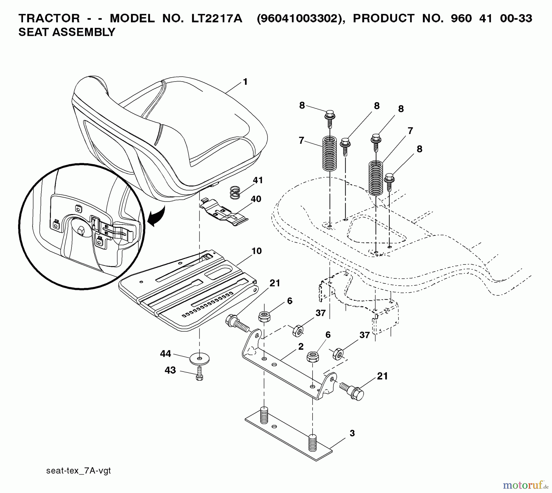 Jonsered Rasen und Garten Traktoren LT2217 A (96041004302) - Jonsered Lawn & Garden Tractor (2008-02) SEAT