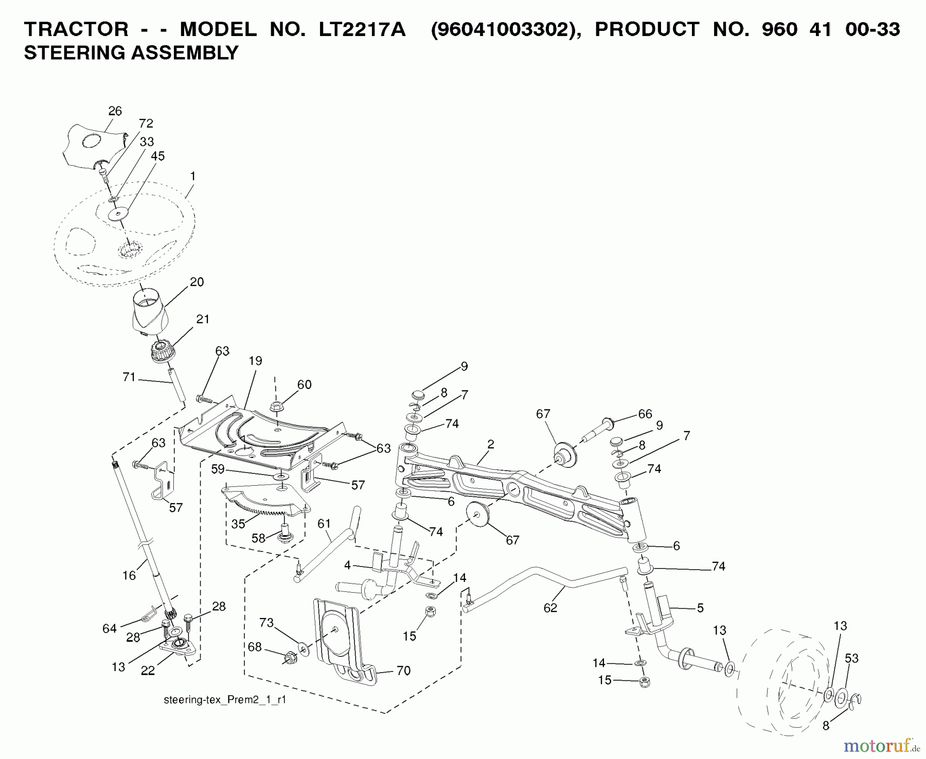 Jonsered Rasen und Garten Traktoren LT2217 A (96041003402) - Jonsered Lawn & Garden Tractor (2008-02) STEERING