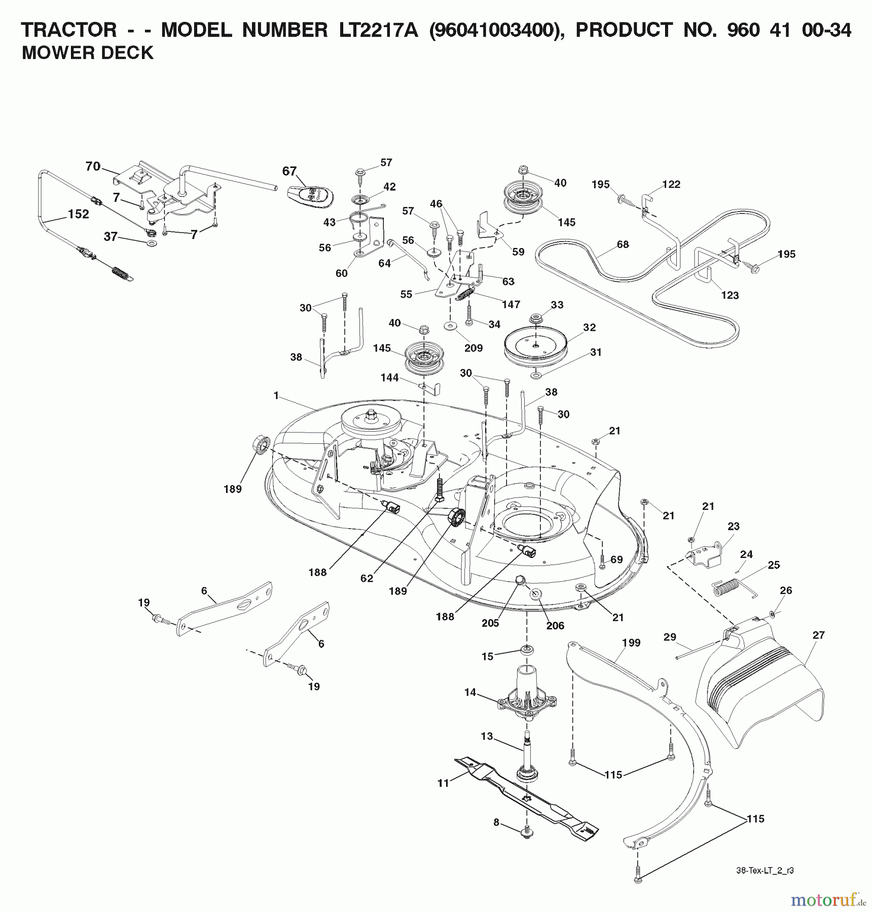 Jonsered Rasen und Garten Traktoren LT2217 A (96041003400) - Jonsered Lawn & Garden Tractor (2007-04) MOWER DECK / CUTTING DECK