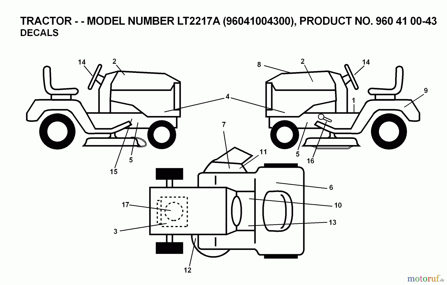 Jonsered Rasen und Garten Traktoren LT2217 A (96041004300) - Jonsered Lawn & Garden Tractor (2007-04) DECALS
