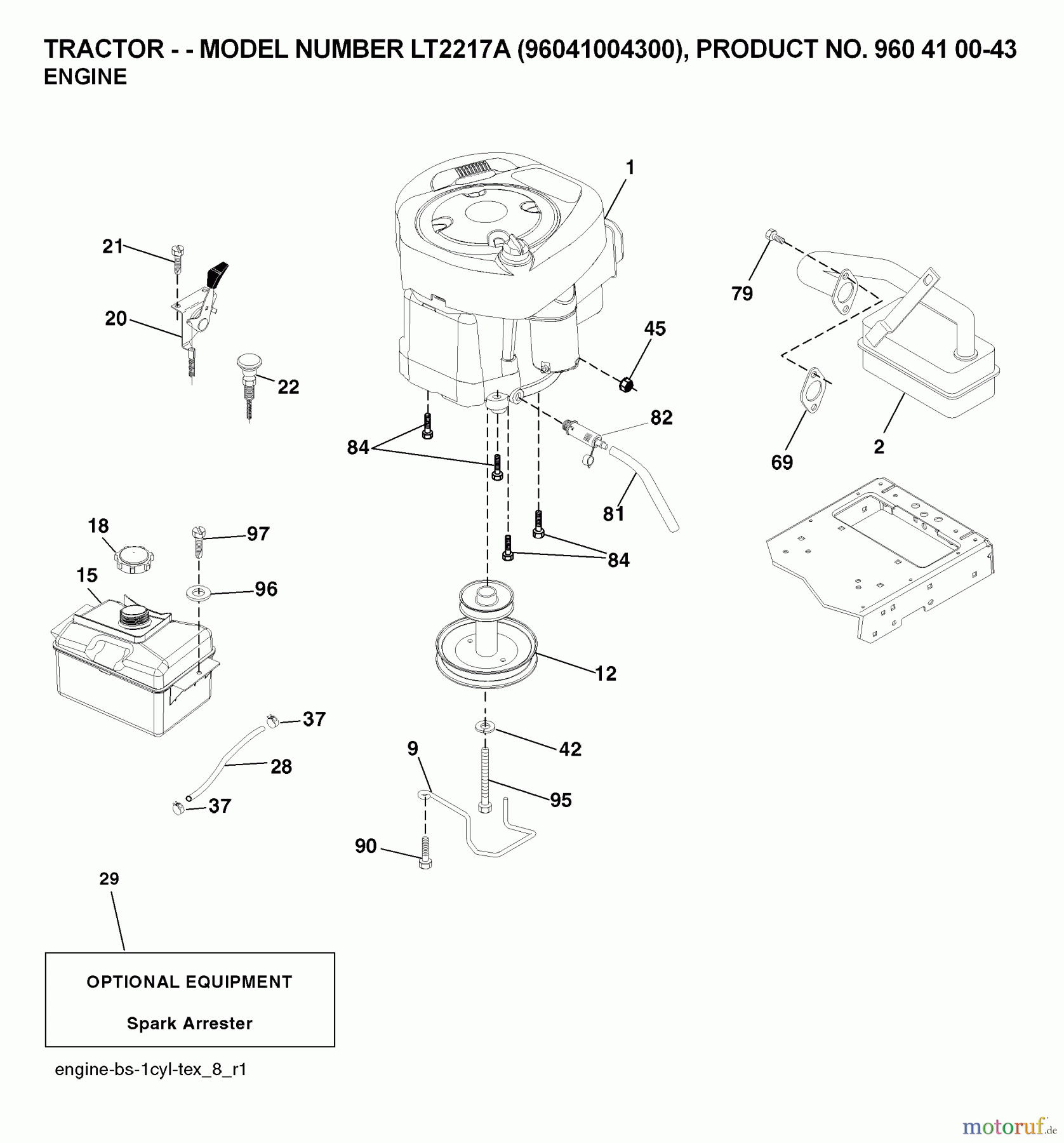 Jonsered Rasen und Garten Traktoren LT2217 A (96041004300) - Jonsered Lawn & Garden Tractor (2007-04) ENGINE