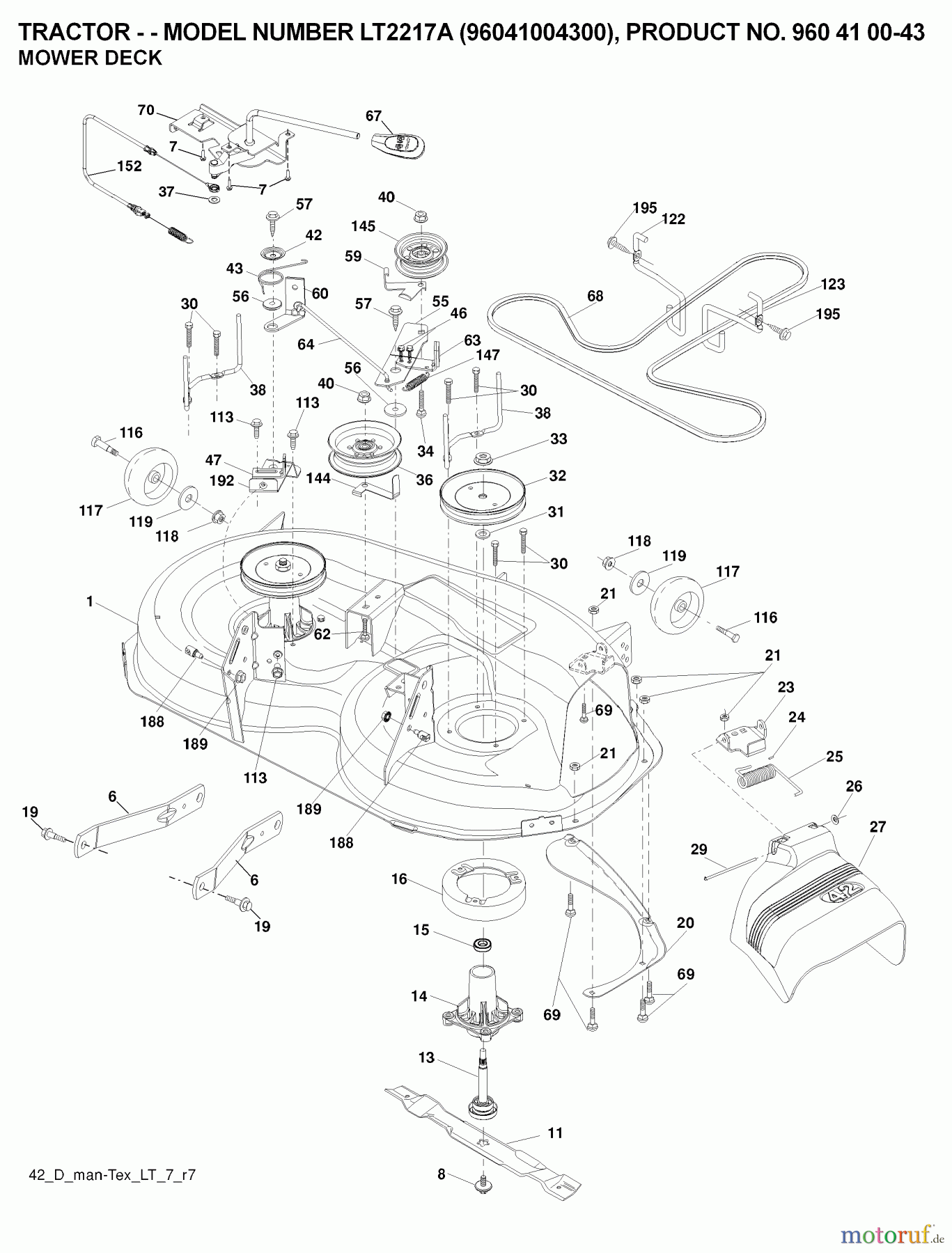 Jonsered Rasen und Garten Traktoren LT2217 A (96041004300) - Jonsered Lawn & Garden Tractor (2007-04) MOWER DECK / CUTTING DECK