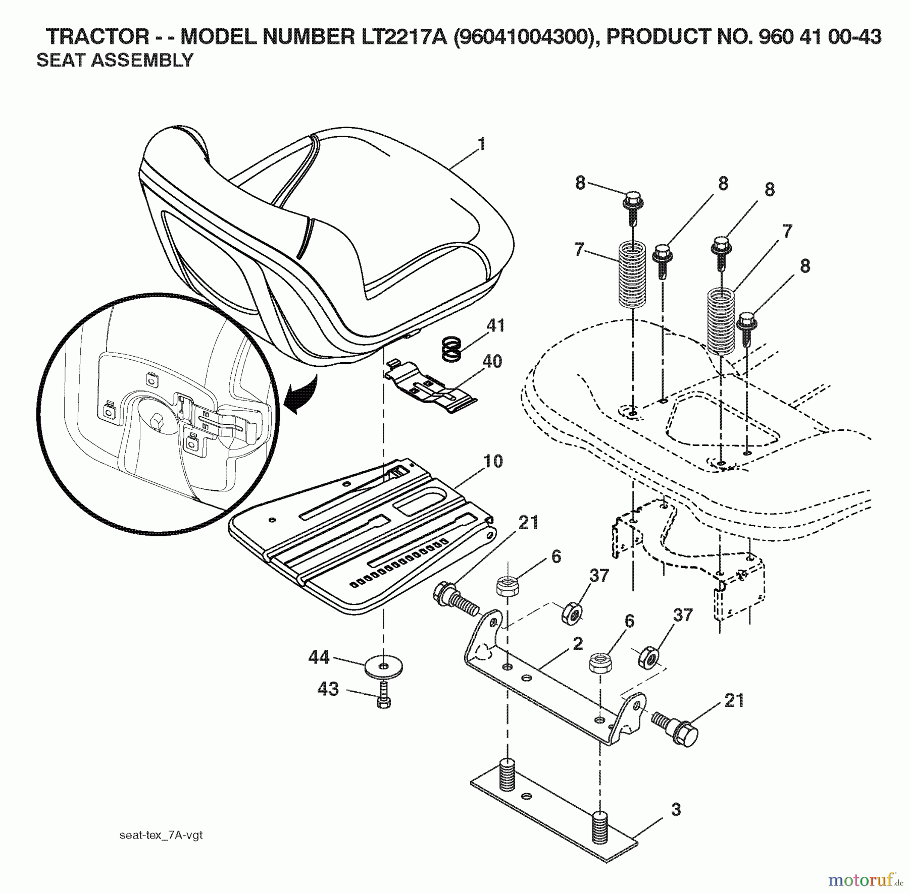 Jonsered Rasen und Garten Traktoren LT2217 A (96041004300) - Jonsered Lawn & Garden Tractor (2007-04) SEAT