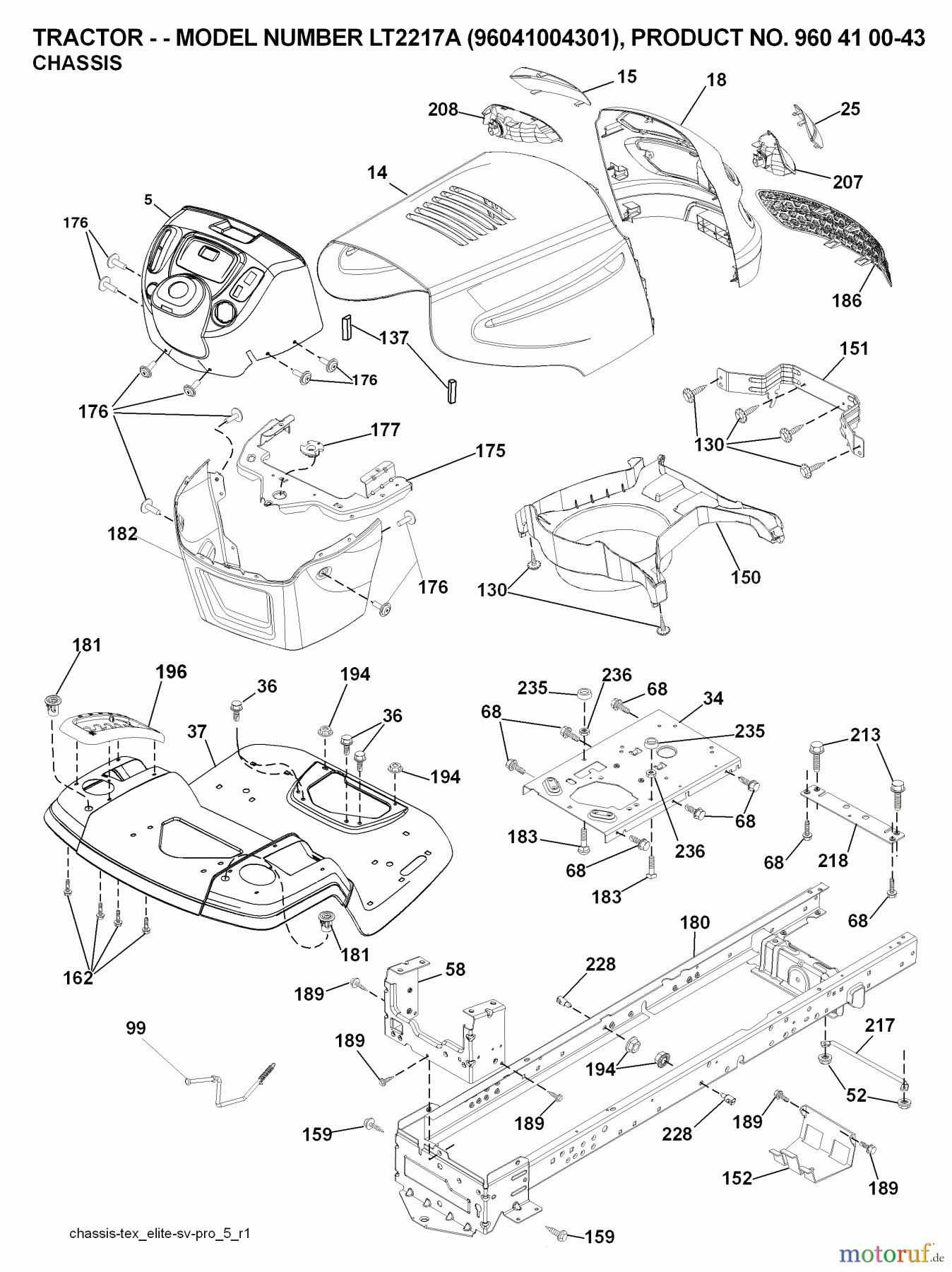 Jonsered Rasen und Garten Traktoren LT2217 A (96041004301) - Jonsered Lawn & Garden Tractor (2008-01) CHASSIS ENCLOSURES