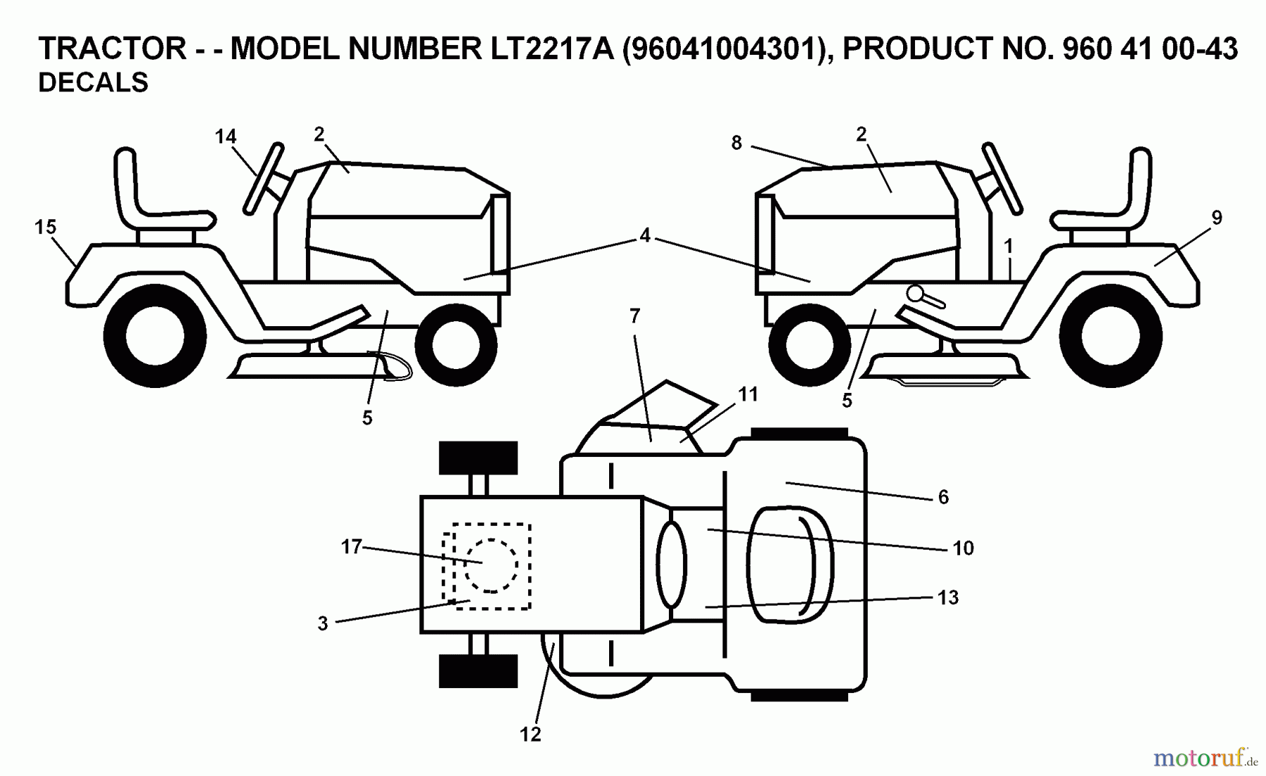 Jonsered Rasen und Garten Traktoren LT2217 A (96041004301) - Jonsered Lawn & Garden Tractor (2008-01) DECALS