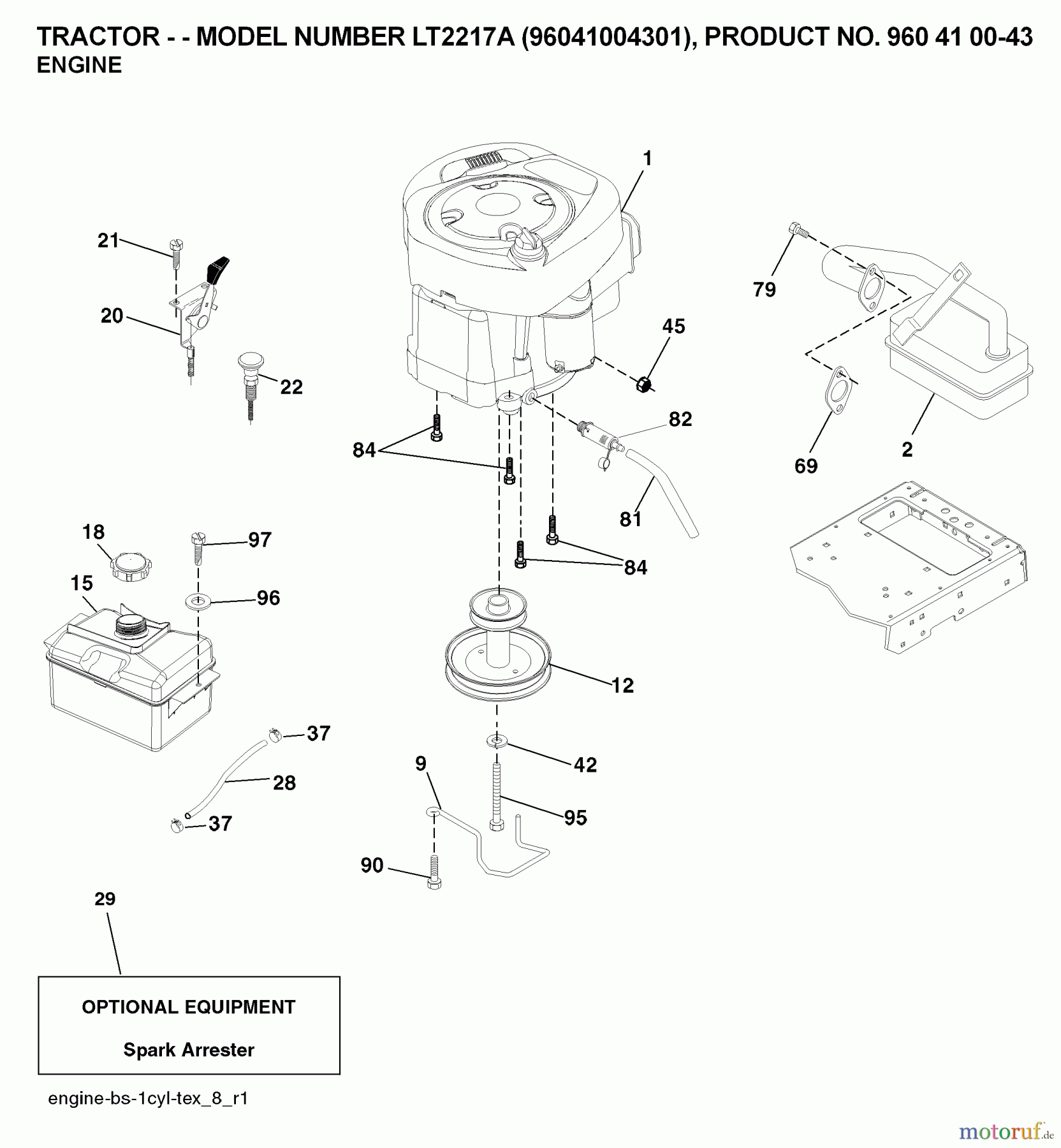 Jonsered Rasen und Garten Traktoren LT2217 A (96041004301) - Jonsered Lawn & Garden Tractor (2008-01) ENGINE