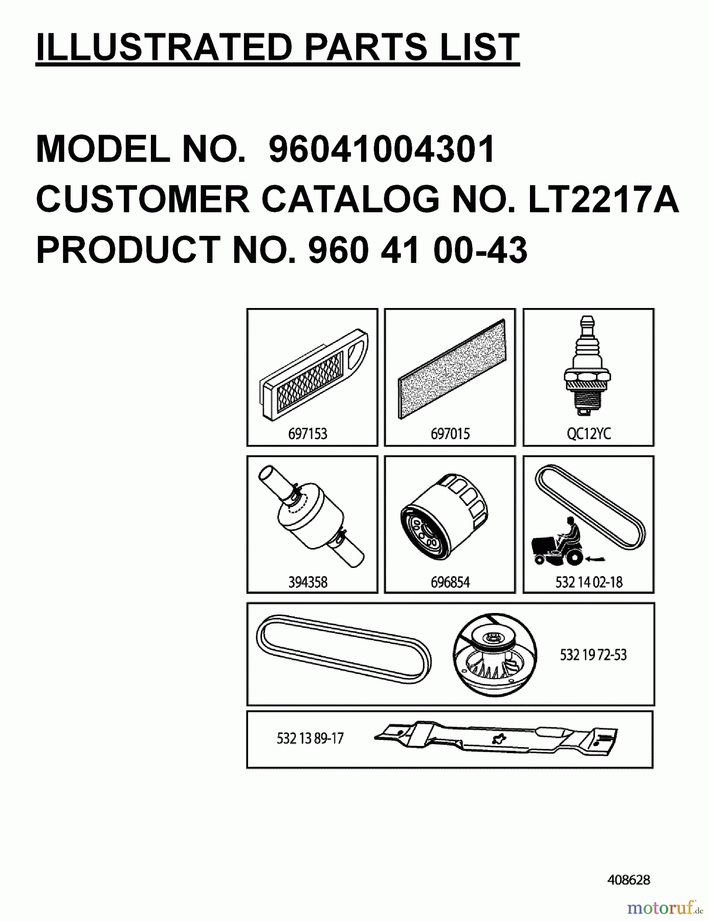 Jonsered Rasen und Garten Traktoren LT2217 A (96041004301) - Jonsered Lawn & Garden Tractor (2008-01) FREQUENTLY USED PARTS