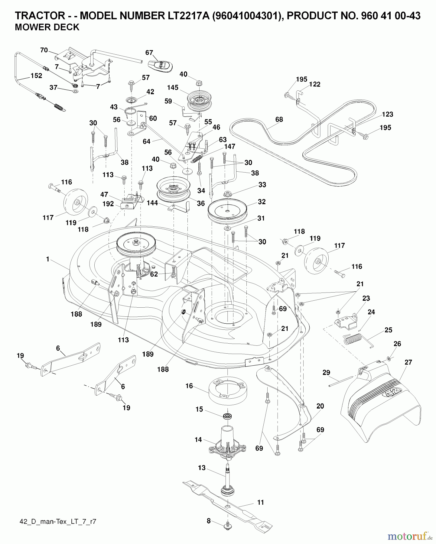 Jonsered Rasen und Garten Traktoren LT2217 A (96041004301) - Jonsered Lawn & Garden Tractor (2008-01) MOWER DECK / CUTTING DECK