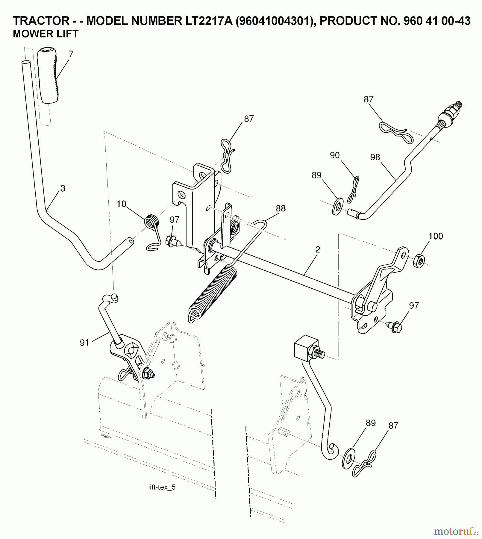 Jonsered Rasen und Garten Traktoren LT2217 A (96041004301) - Jonsered Lawn & Garden Tractor (2008-01) MOWER LIFT / DECK LIFT