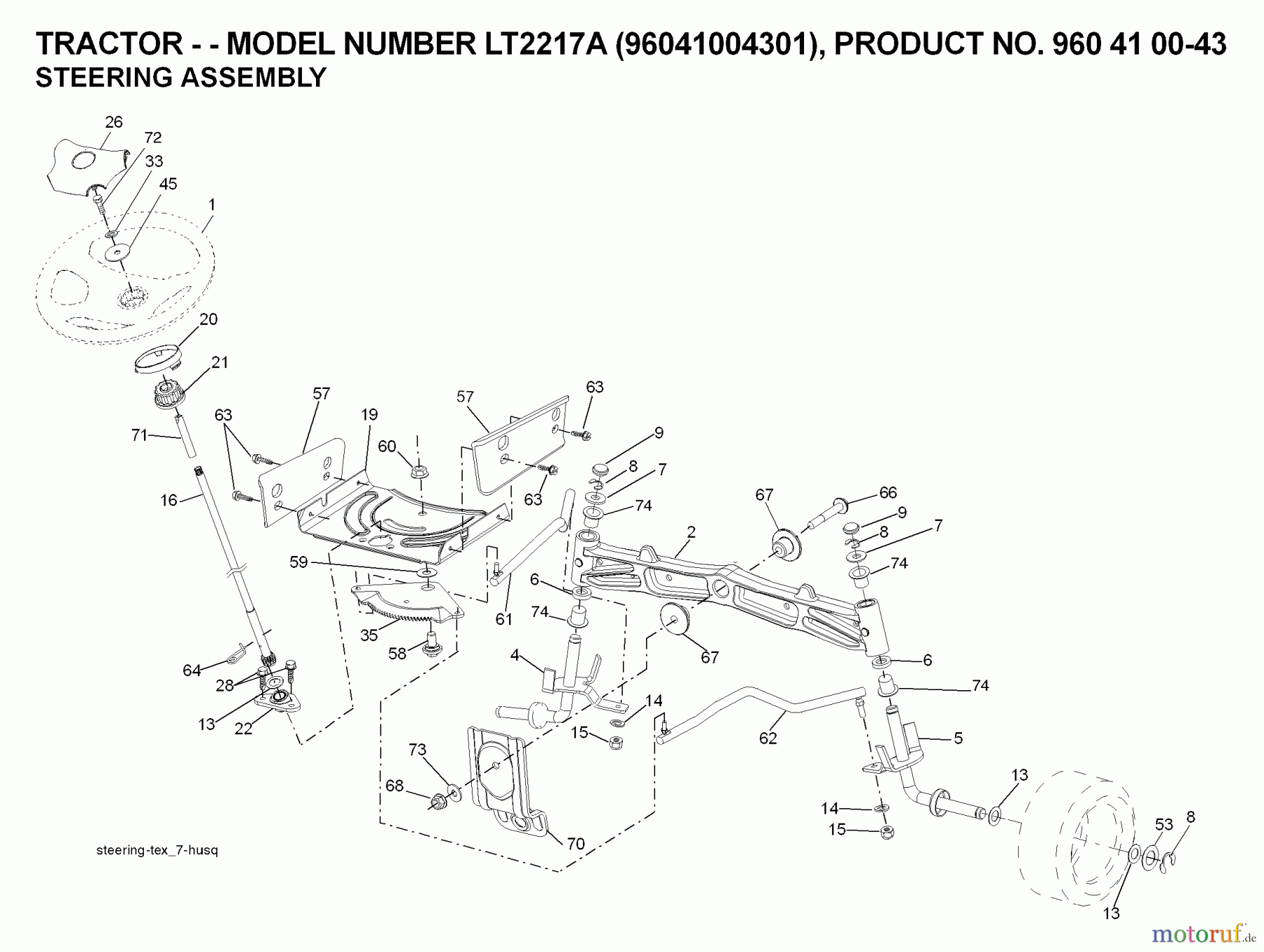 Jonsered Rasen und Garten Traktoren LT2217 A (96041004301) - Jonsered Lawn & Garden Tractor (2008-01) STEERING