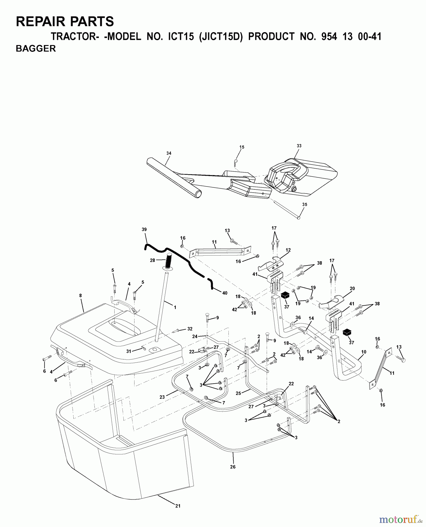 Jonsered Rasen und Garten Traktoren ICT15 (JICT15D, 954130041) - Jonsered Lawn & Garden Tractor (2001-01) BAGGER