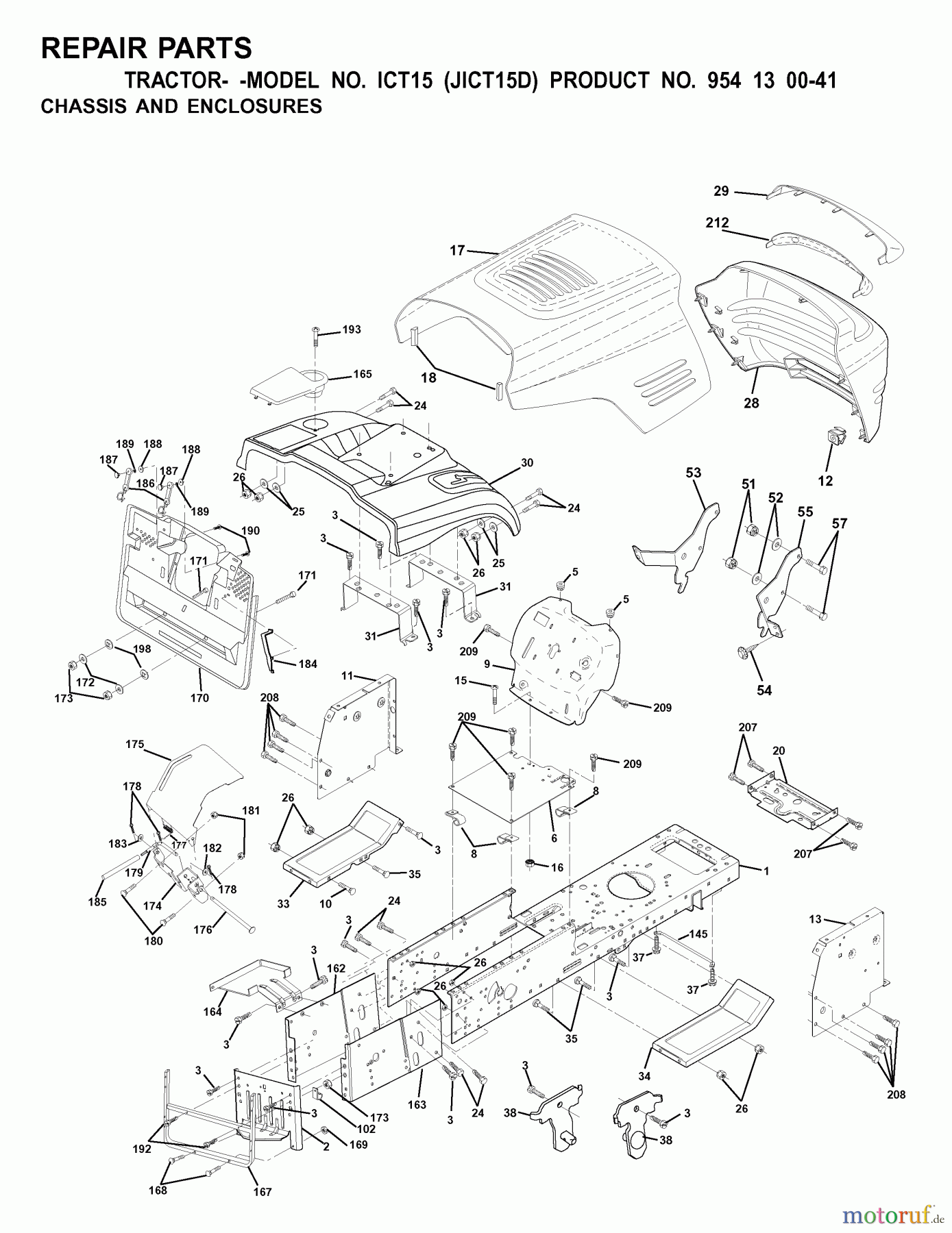 Jonsered Rasen und Garten Traktoren ICT15 (JICT15D, 954130041) - Jonsered Lawn & Garden Tractor (2001-01) CHASSIS ENCLOSURES
