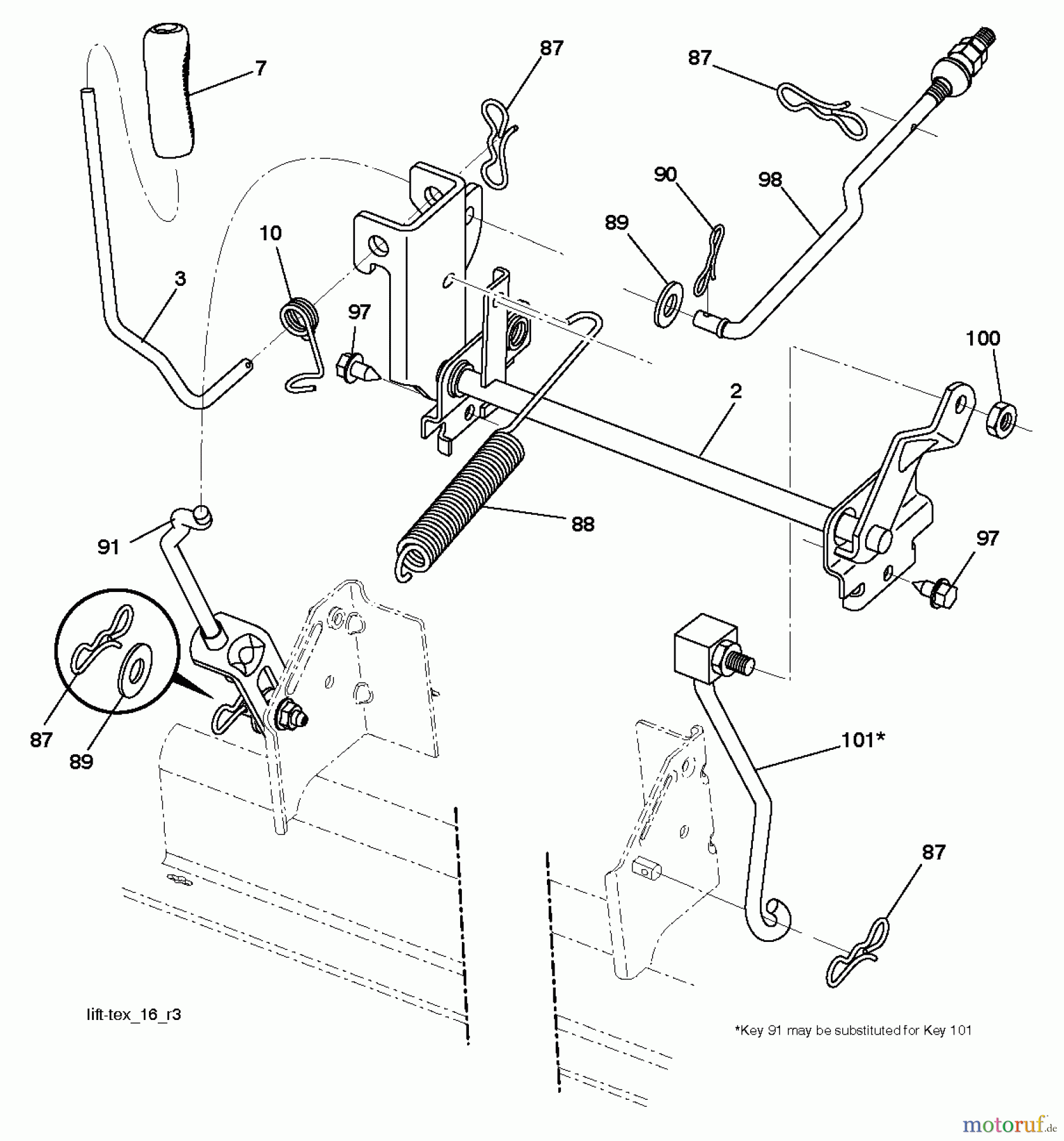 Jonsered Rasen und Garten Traktoren LT2217 A (96041010303) - Jonsered Lawn & Garden Tractor (2010-10) MOWER LIFT / DECK LIFT