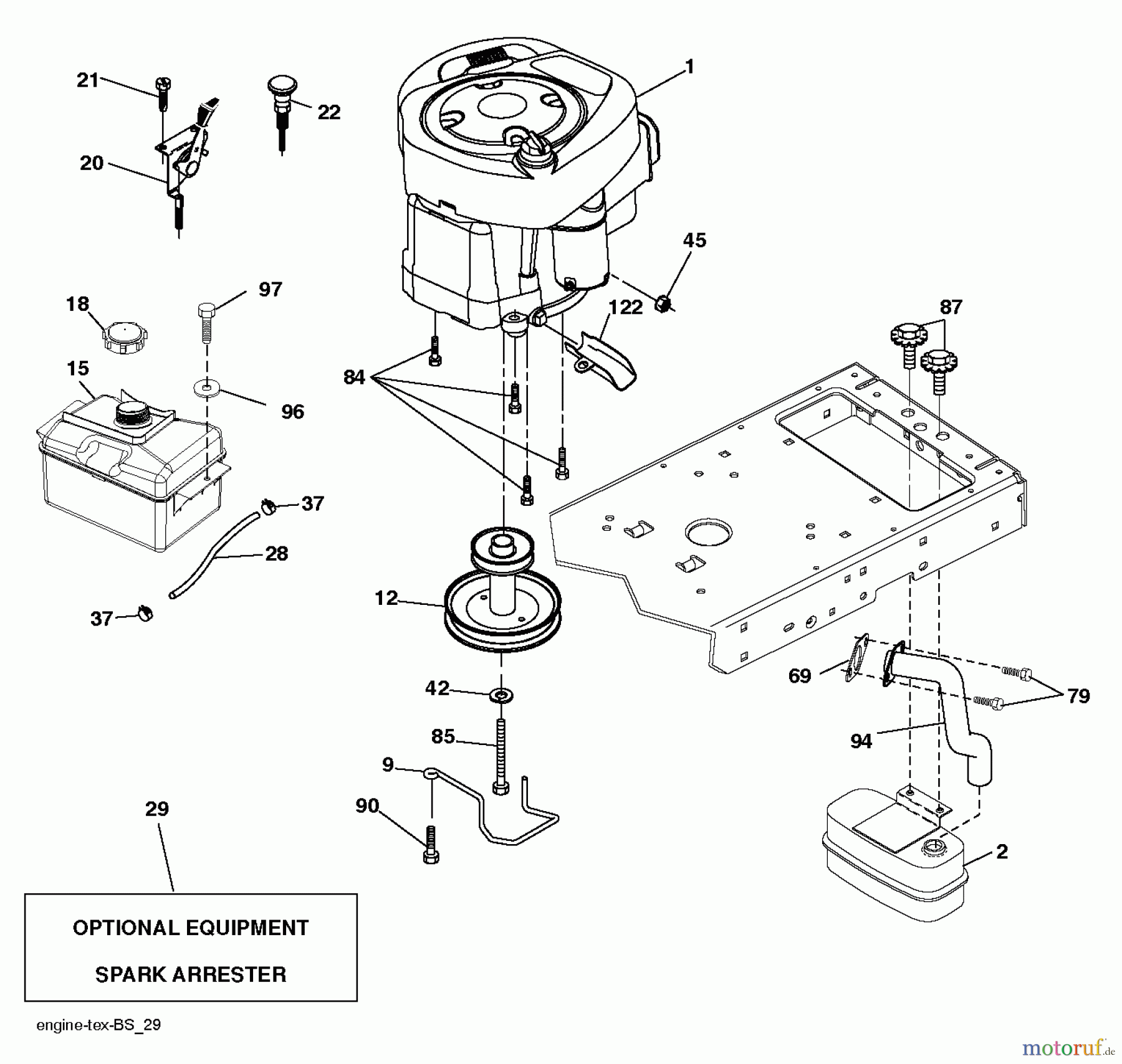 Jonsered Rasen und Garten Traktoren LT2217 A (96041010306) - Jonsered Lawn & Garden Tractor (2012-08) ENGINE