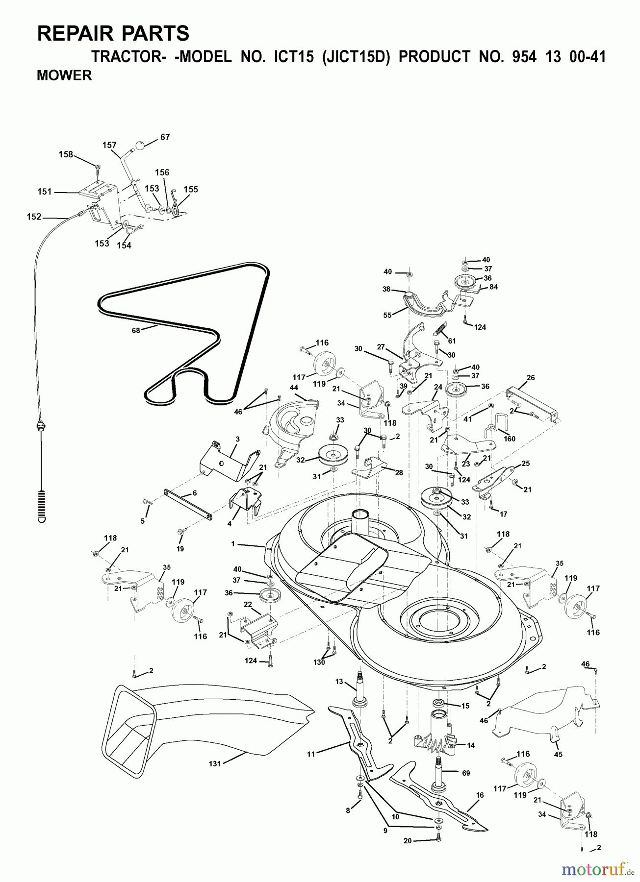 Jonsered Rasen und Garten Traktoren ICT15 (JICT15D, 954130041) - Jonsered Lawn & Garden Tractor (2001-01) MOWER DECK / CUTTING DECK