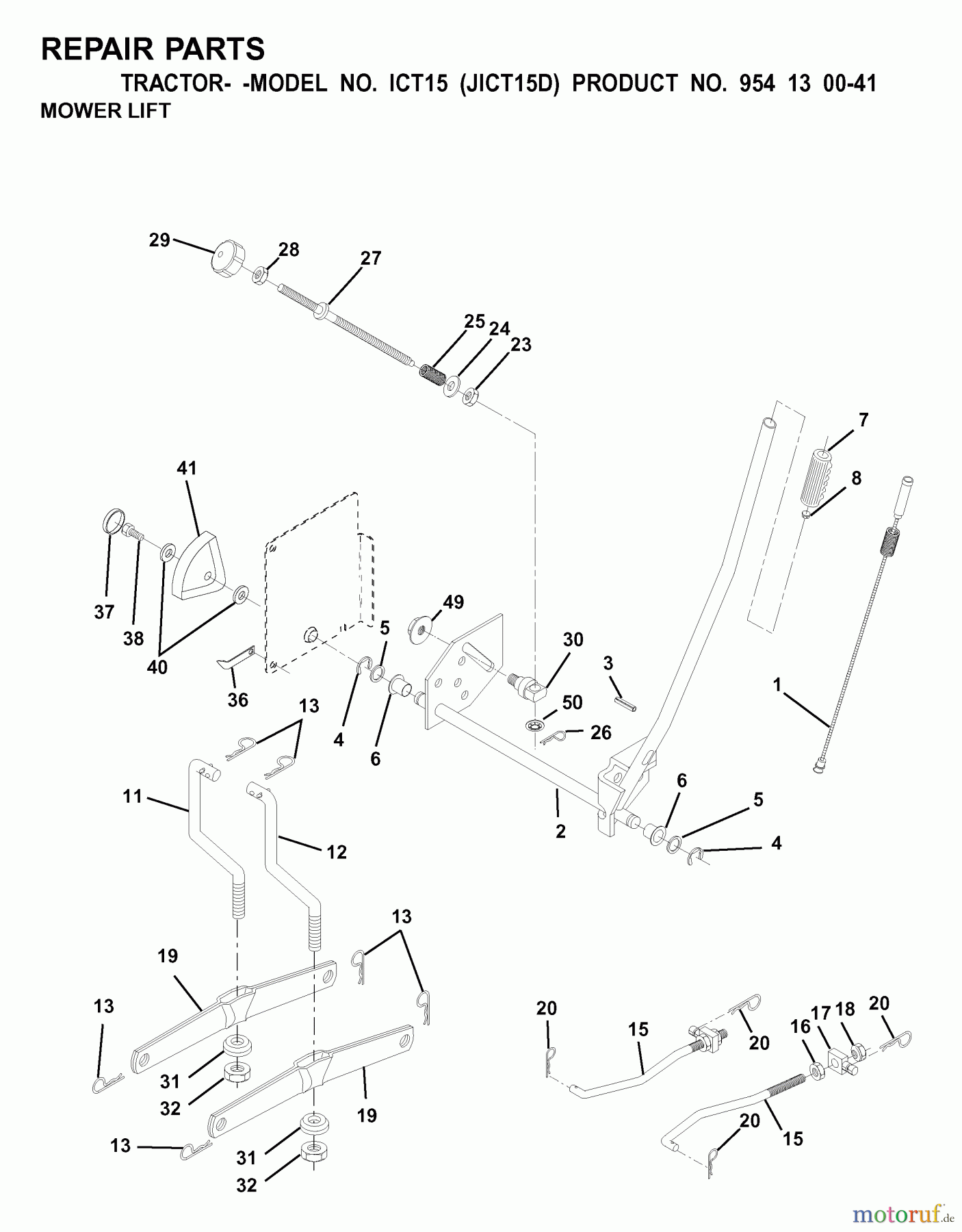  Jonsered Rasen  und Garten Traktoren ICT15 (JICT15D, 954130041) - Jonsered Lawn & Garden Tractor (2001-01) MOWER LIFT / DECK LIFT