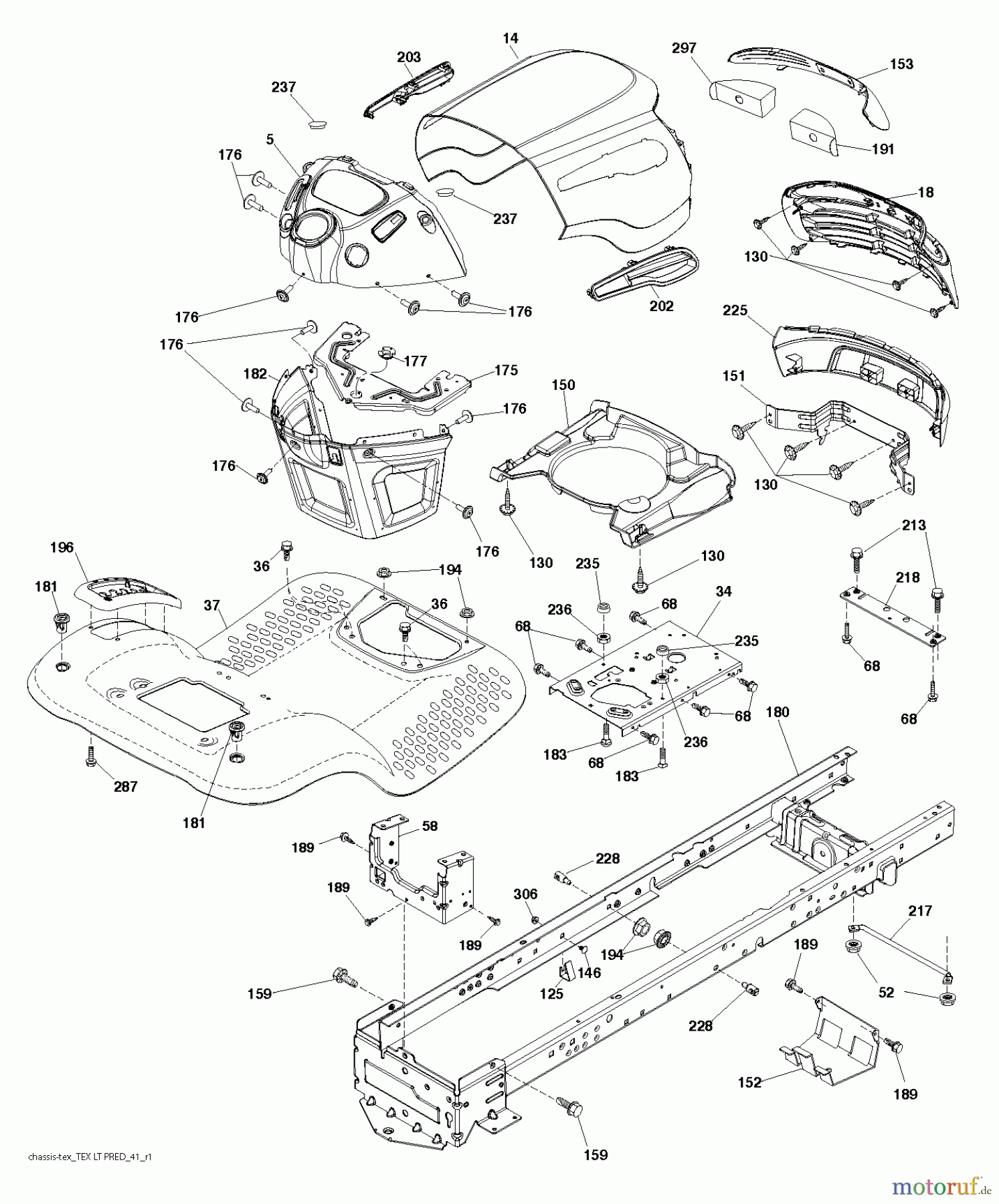 Jonsered Rasen und Garten Traktoren LT2217 A (96041010307) - Jonsered Lawn & Garden Tractor (2013-05) CHASSIS ENCLOSURES