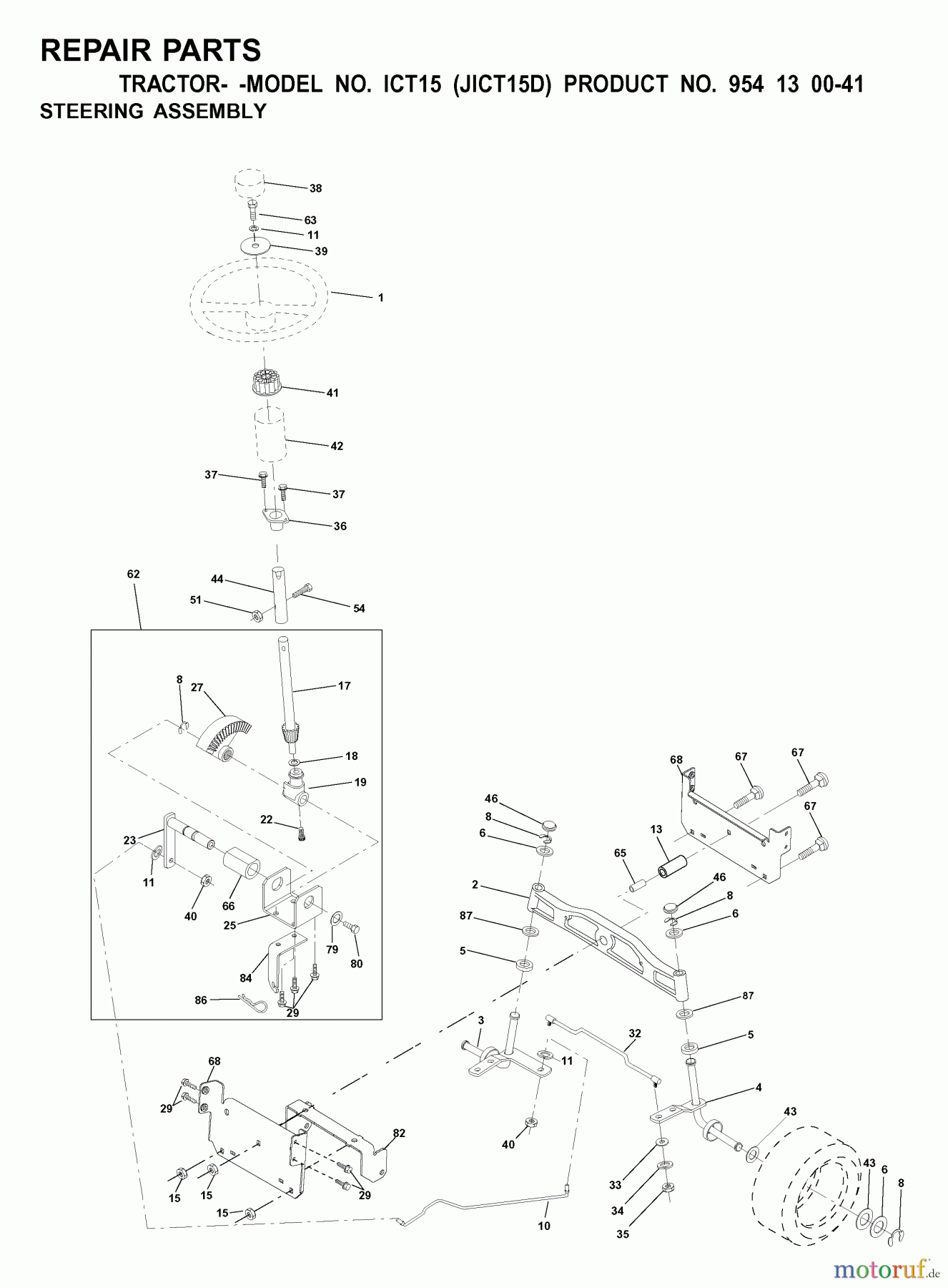 Jonsered Rasen und Garten Traktoren ICT15 (JICT15D, 954130041) - Jonsered Lawn & Garden Tractor (2001-01) STEERING