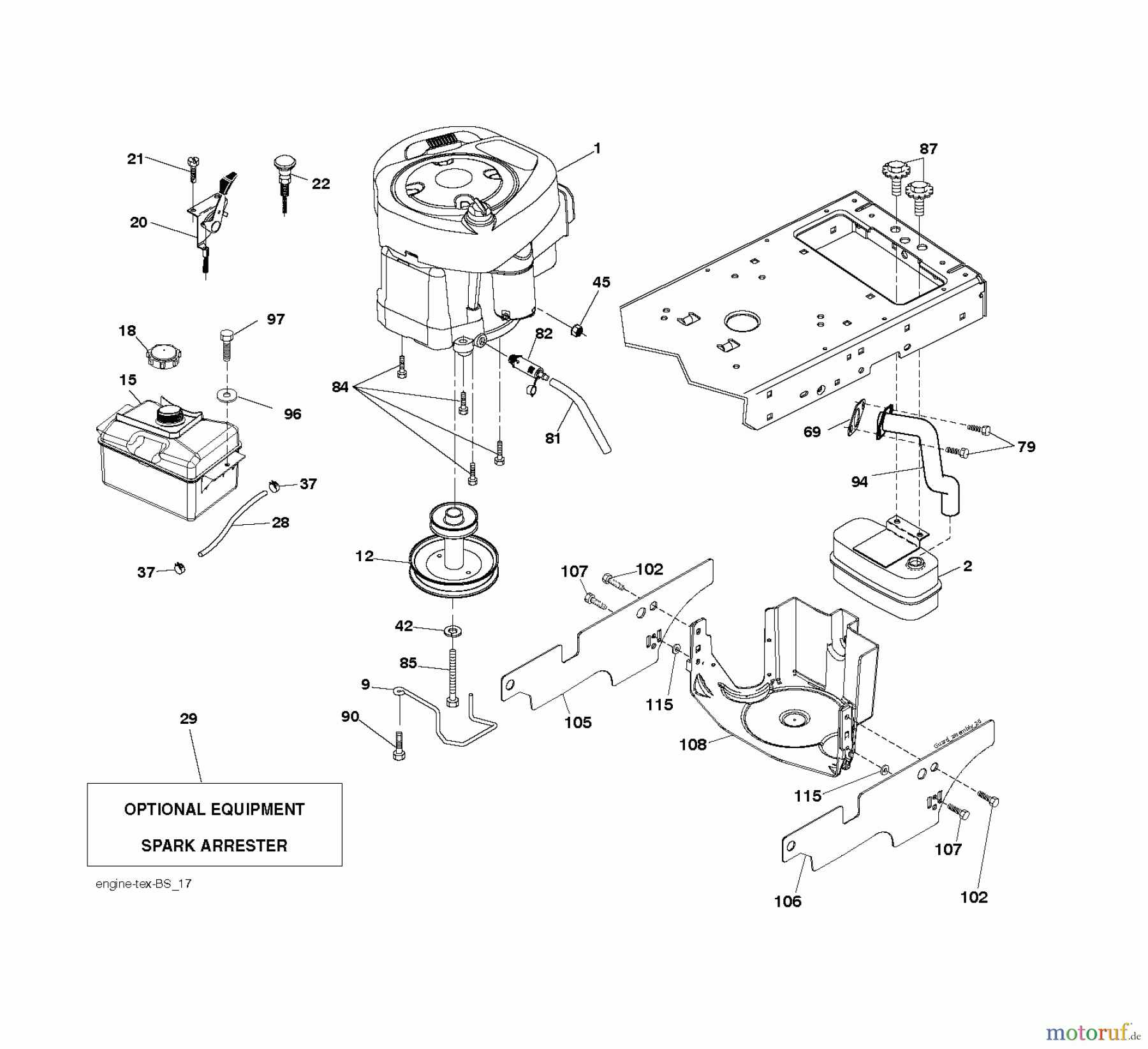 Jonsered Rasen und Garten Traktoren LT2217 A (96041010400) - Jonsered Lawn & Garden Tractor (2009-01) ENGINE