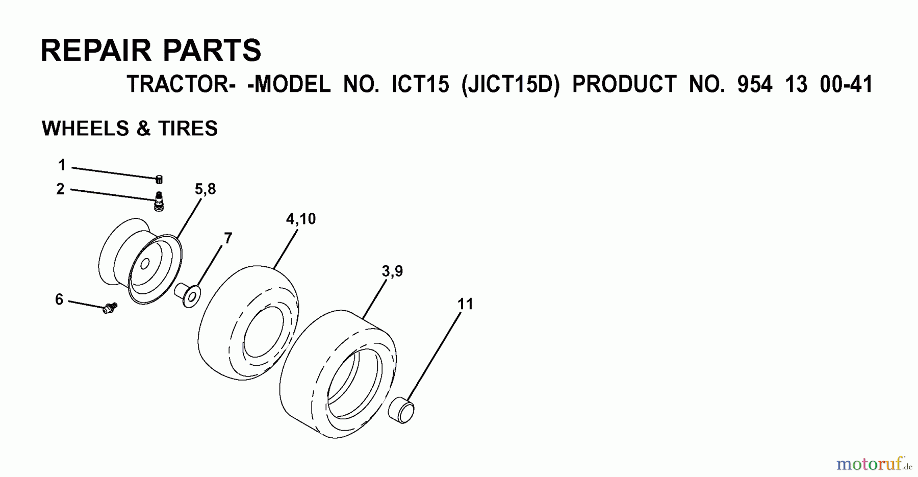  Jonsered Rasen  und Garten Traktoren ICT15 (JICT15D, 954130041) - Jonsered Lawn & Garden Tractor (2001-01) WHEELS TIRES