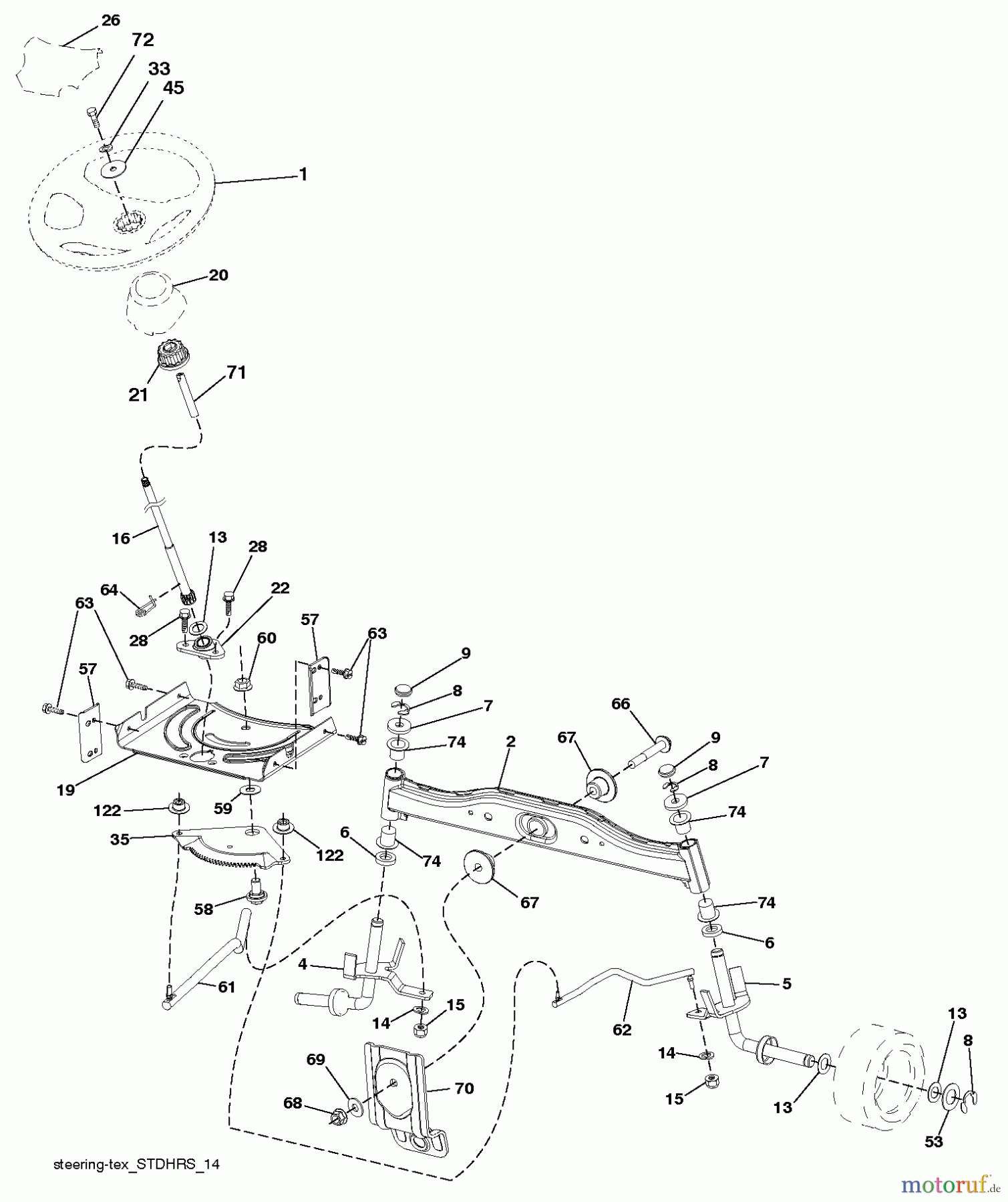 Jonsered Rasen und Garten Traktoren LT2217 A (96041010405) - Jonsered Lawn & Garden Tractor (2011-08) STEERING