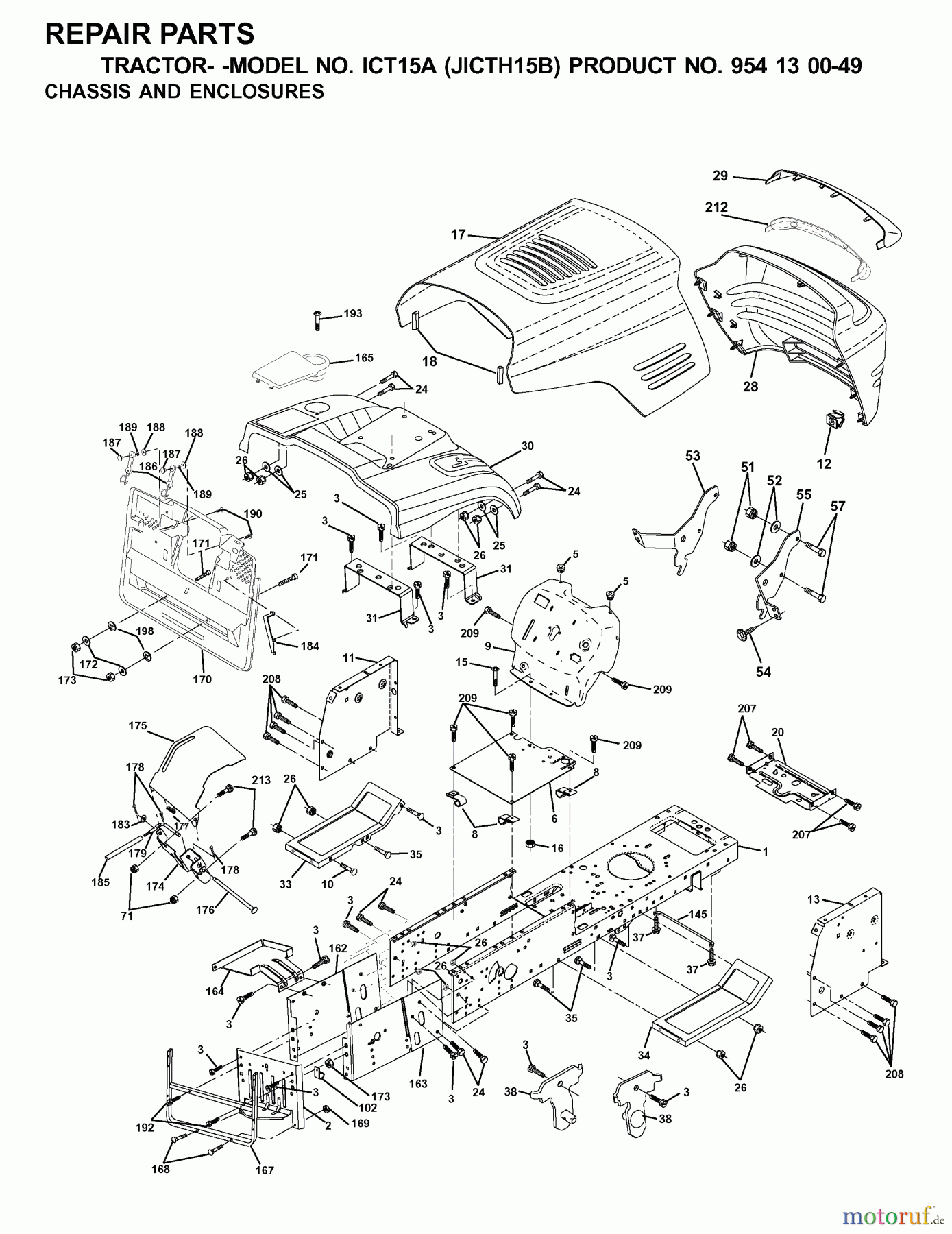 Jonsered Rasen und Garten Traktoren ICT15A (JICTH15B, 954130049) - Jonsered Lawn & Garden Tractor (2001-02) CHASSIS ENCLOSURES