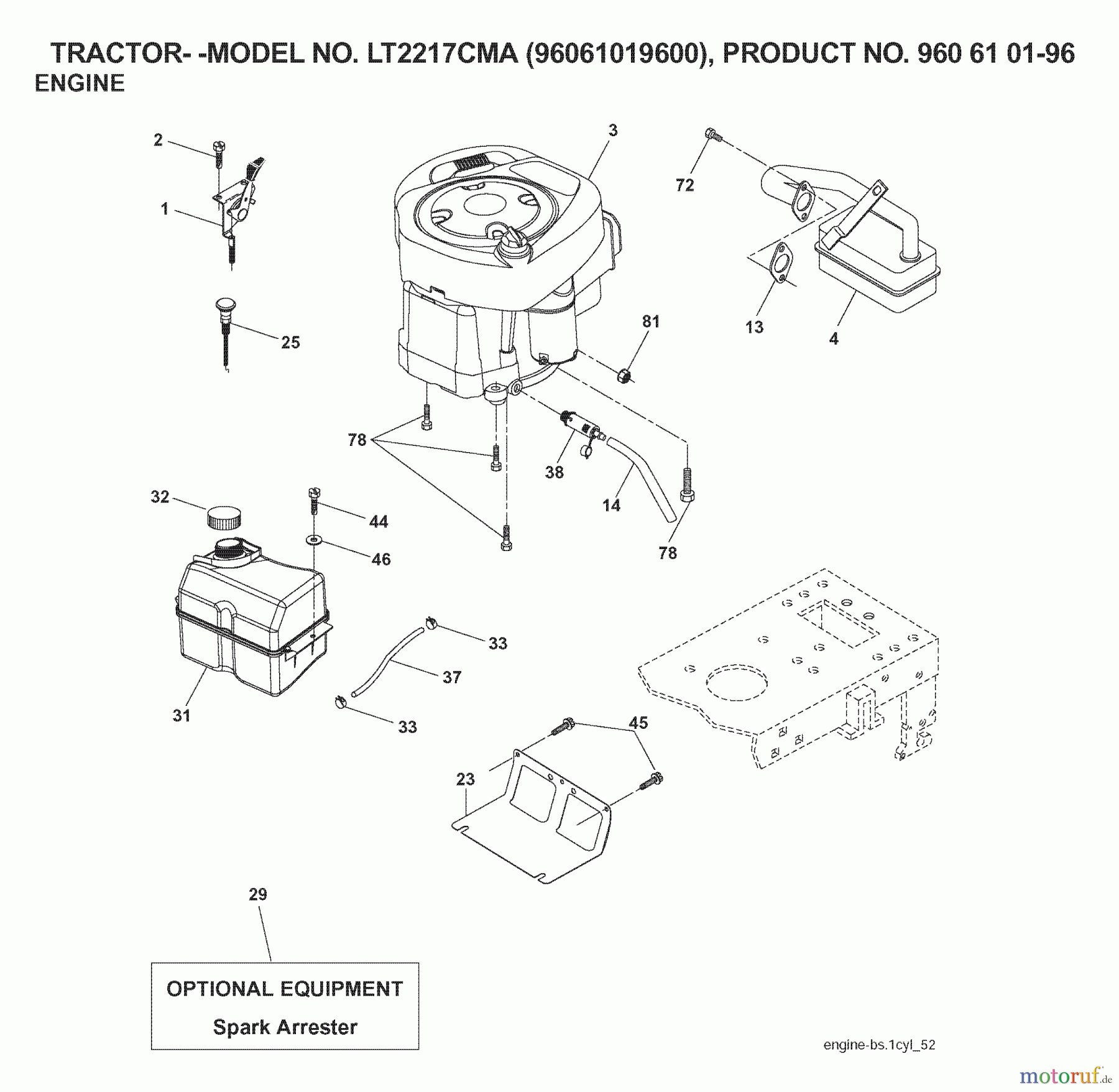  Jonsered Rasen  und Garten Traktoren LT2217 CMA (96061019600) - Jonsered Lawn & Garden Tractor (2007-01) ENGINE