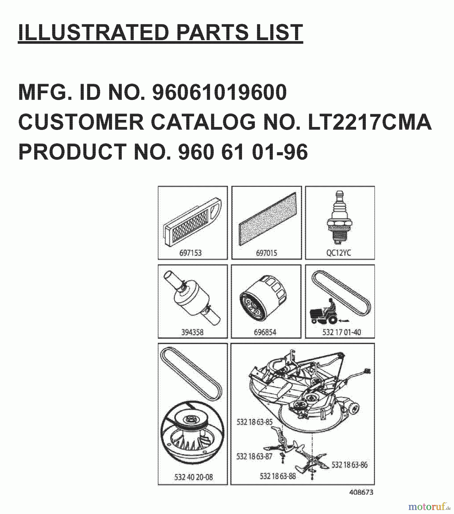 Jonsered Rasen und Garten Traktoren LT2217 CMA (96061019600) - Jonsered Lawn & Garden Tractor (2007-01) FREQUENTLY USED PARTS